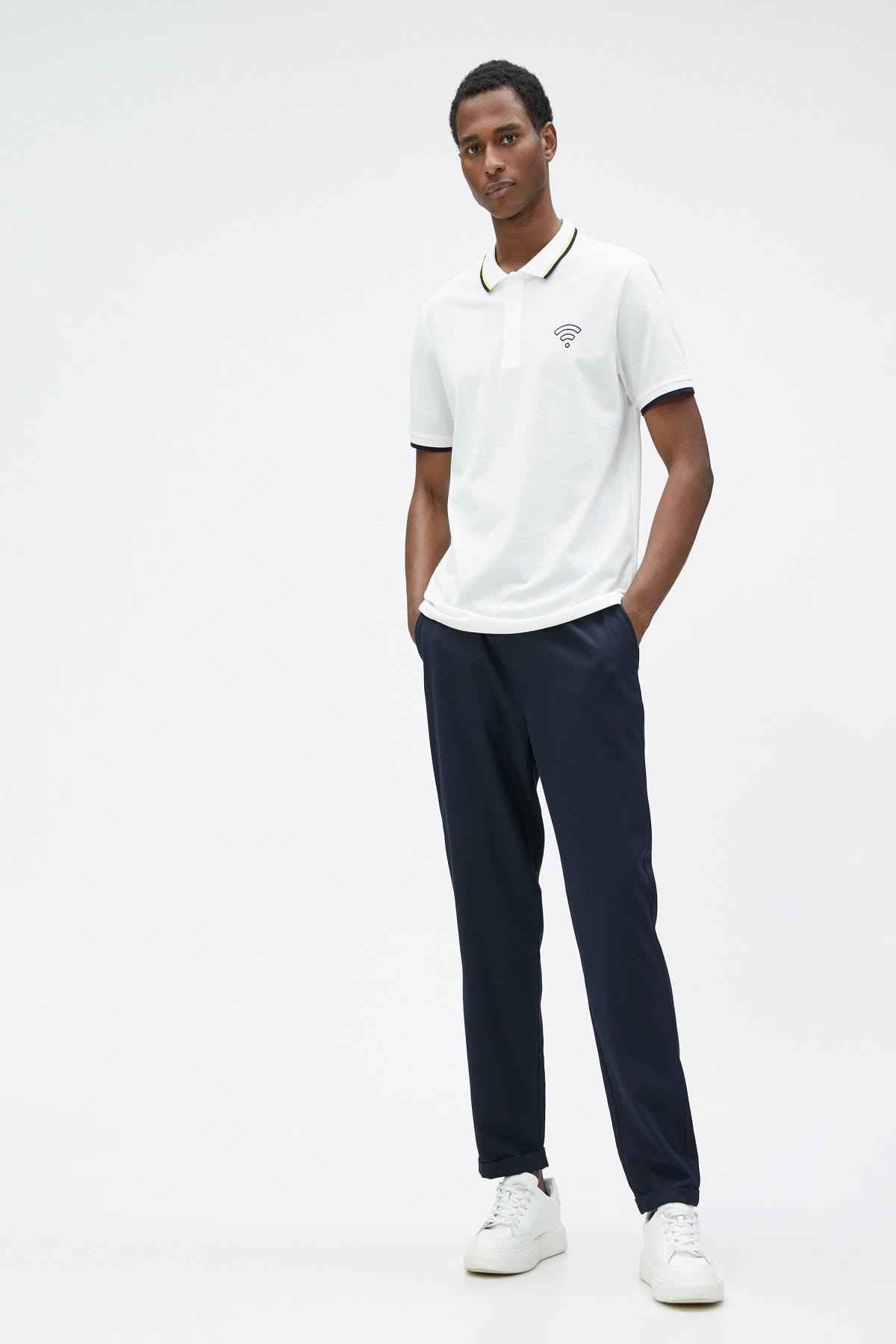 تیشرت یقه پولو با چاپ آستین کوتاه لوله کشی دکمه دار