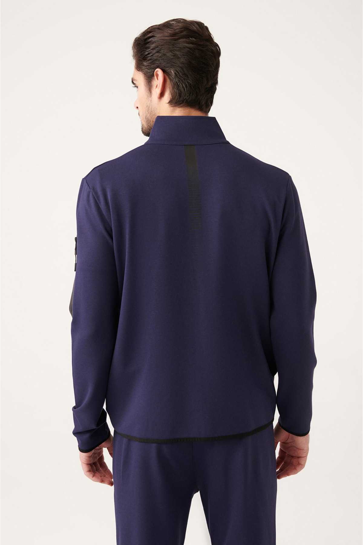 سوئیشرت با یقه ایستاده پارچه ای اینترلاک خاکستری