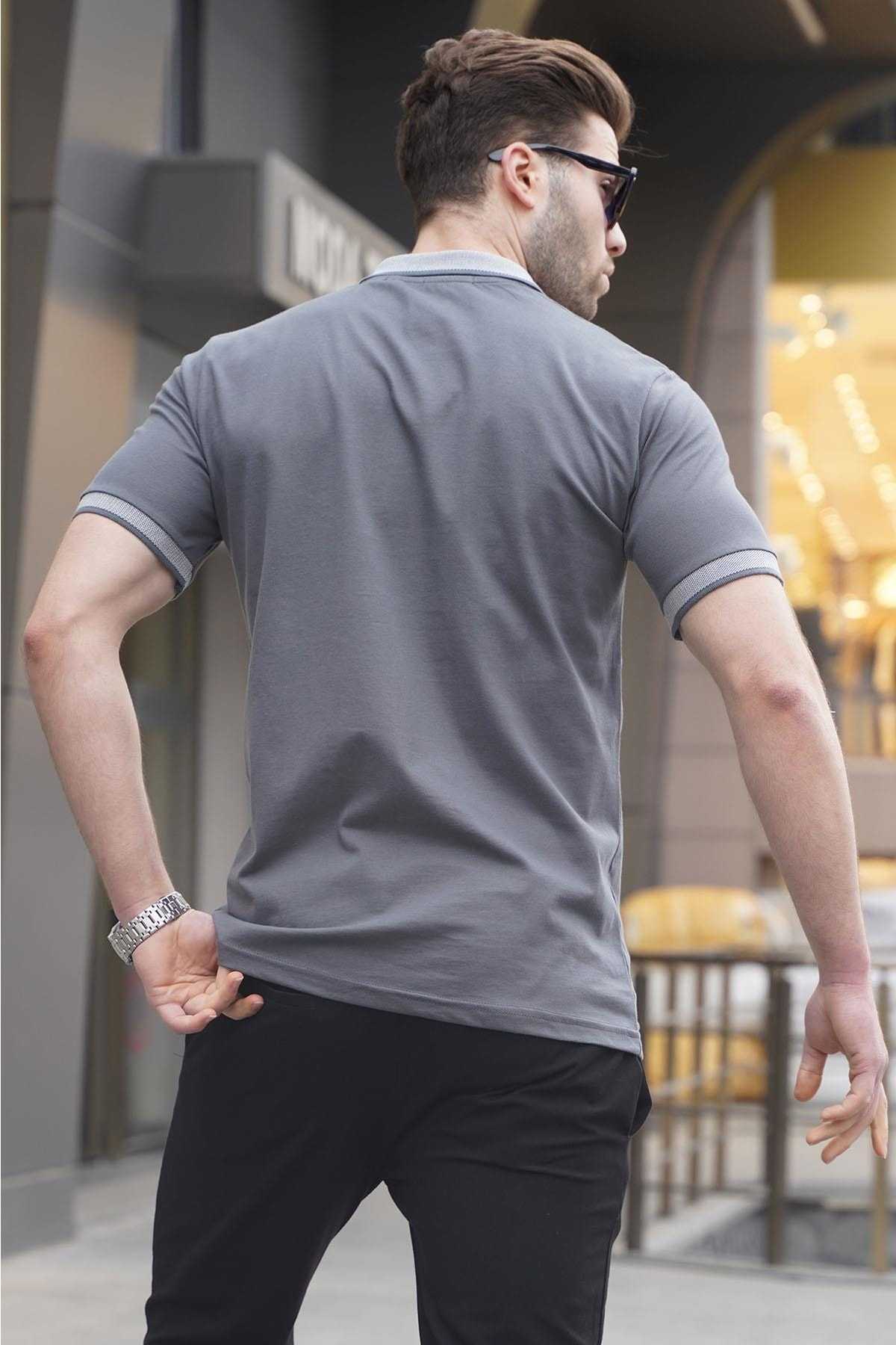 تیشرت یقه پولو مردانه یقه دار با تناسب معمولی خاکستری رنگ شده