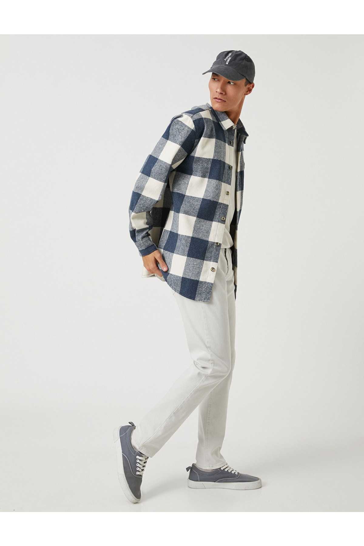 شلوار بافت پایه با جزئیات دکمه، 5 جیب