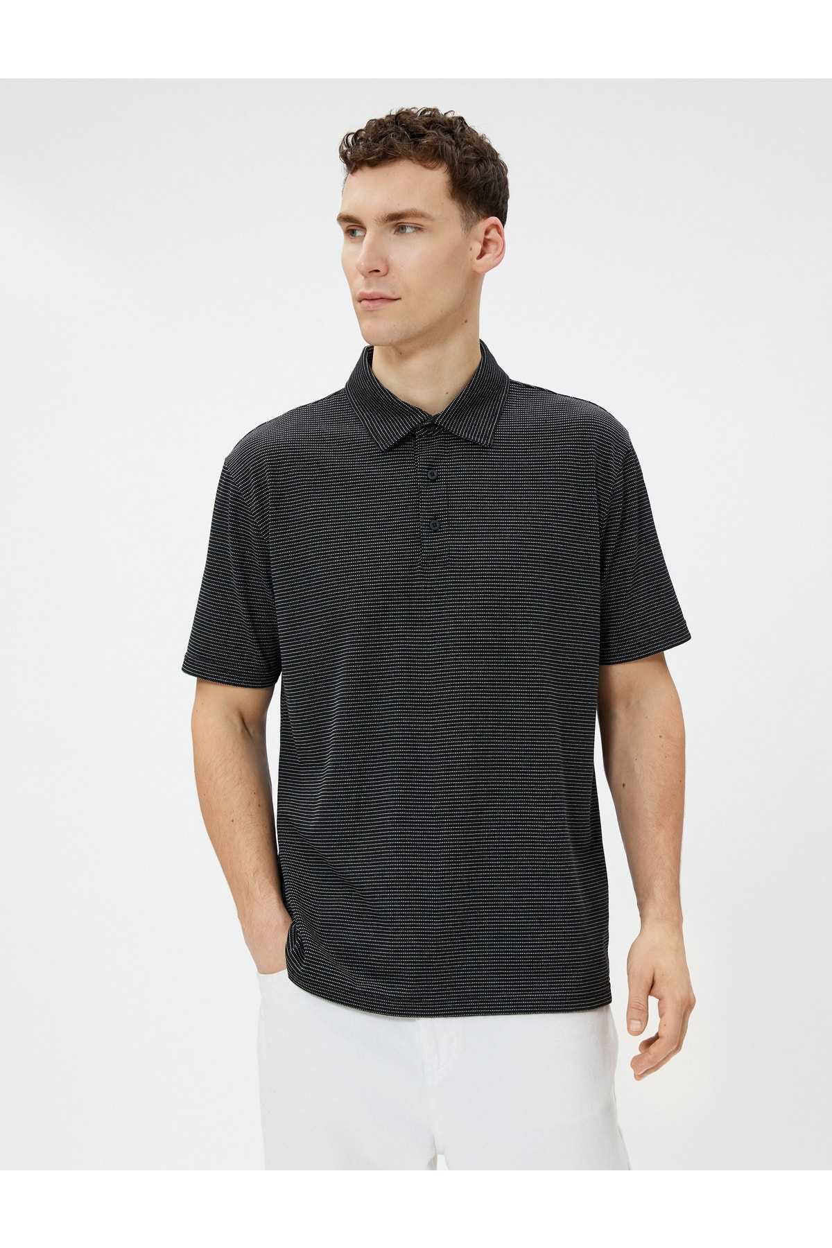 تیشرت پولو راه راه آستین کوتاه دکمه دار