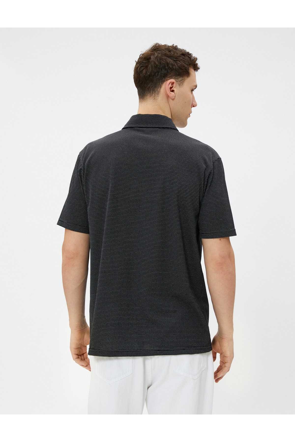 تیشرت پولو راه راه آستین کوتاه دکمه دار