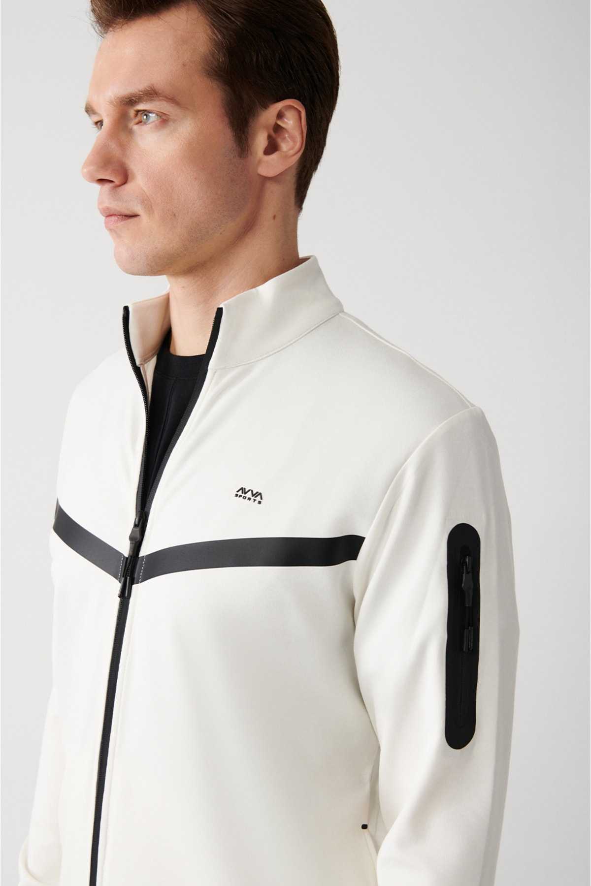 سوئیشرت با یقه ایستاده پارچه ای اینترلاک خاکستری