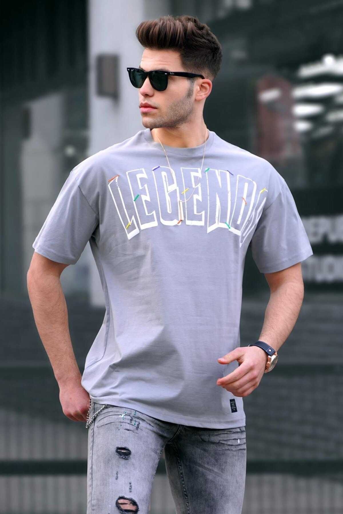 تیشرت سایز بزرگ خاکستری چاپ شده