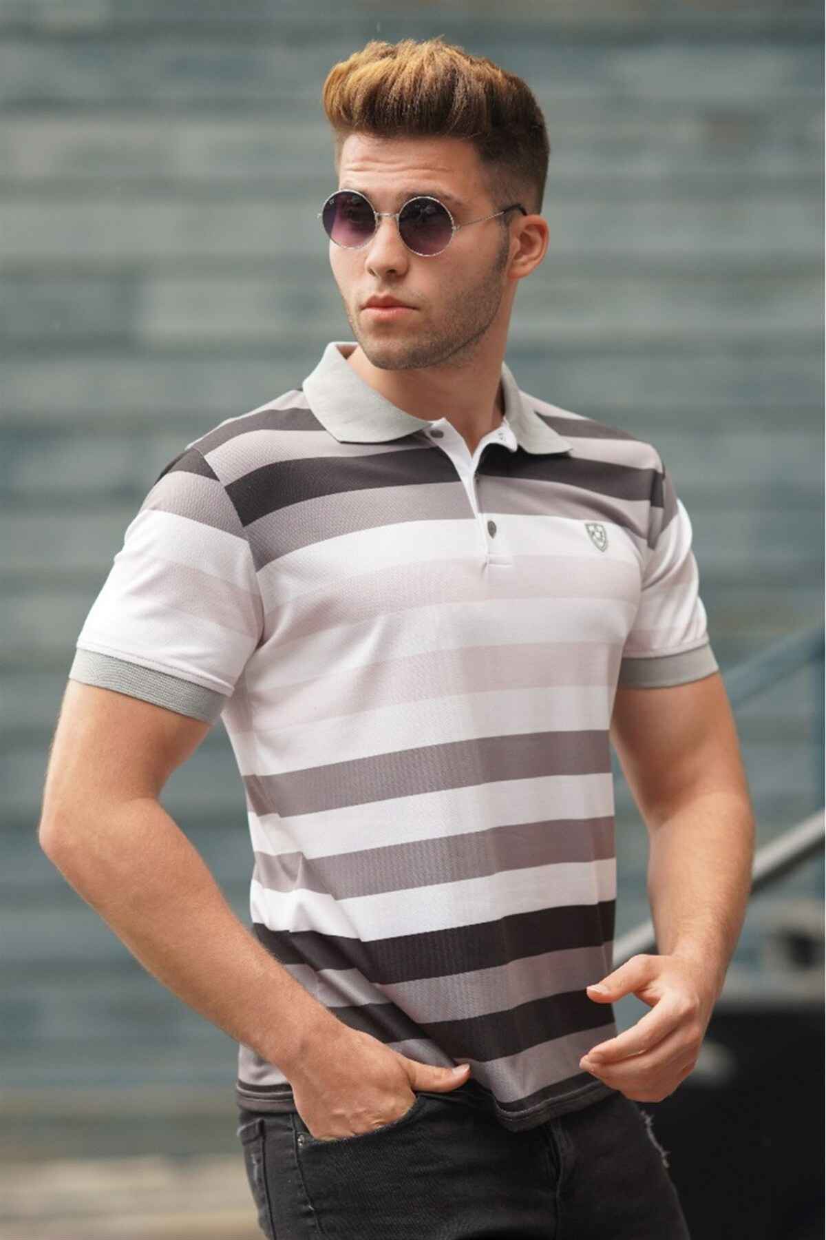 تیشرت مردانه یقه پولو خاکستری