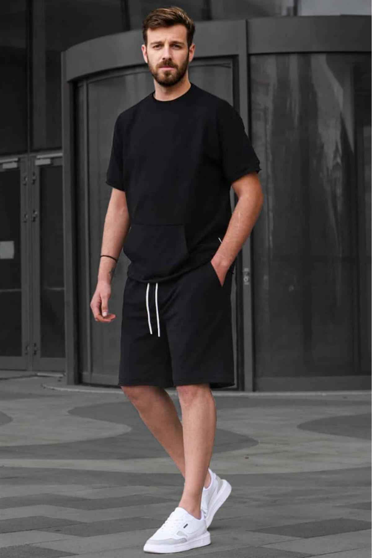 ست شلوارک مردانه بیسیک خاکستری رنگ شده