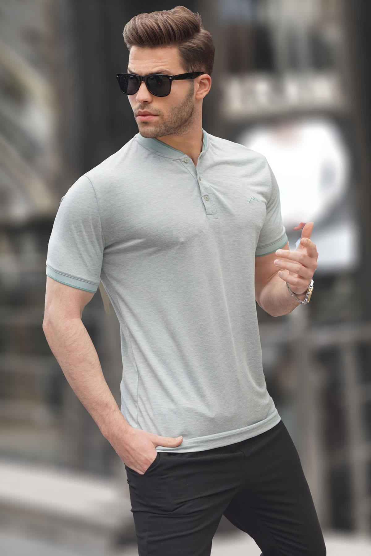 تیشرت پولو مردانه یقه سبز نعنایی