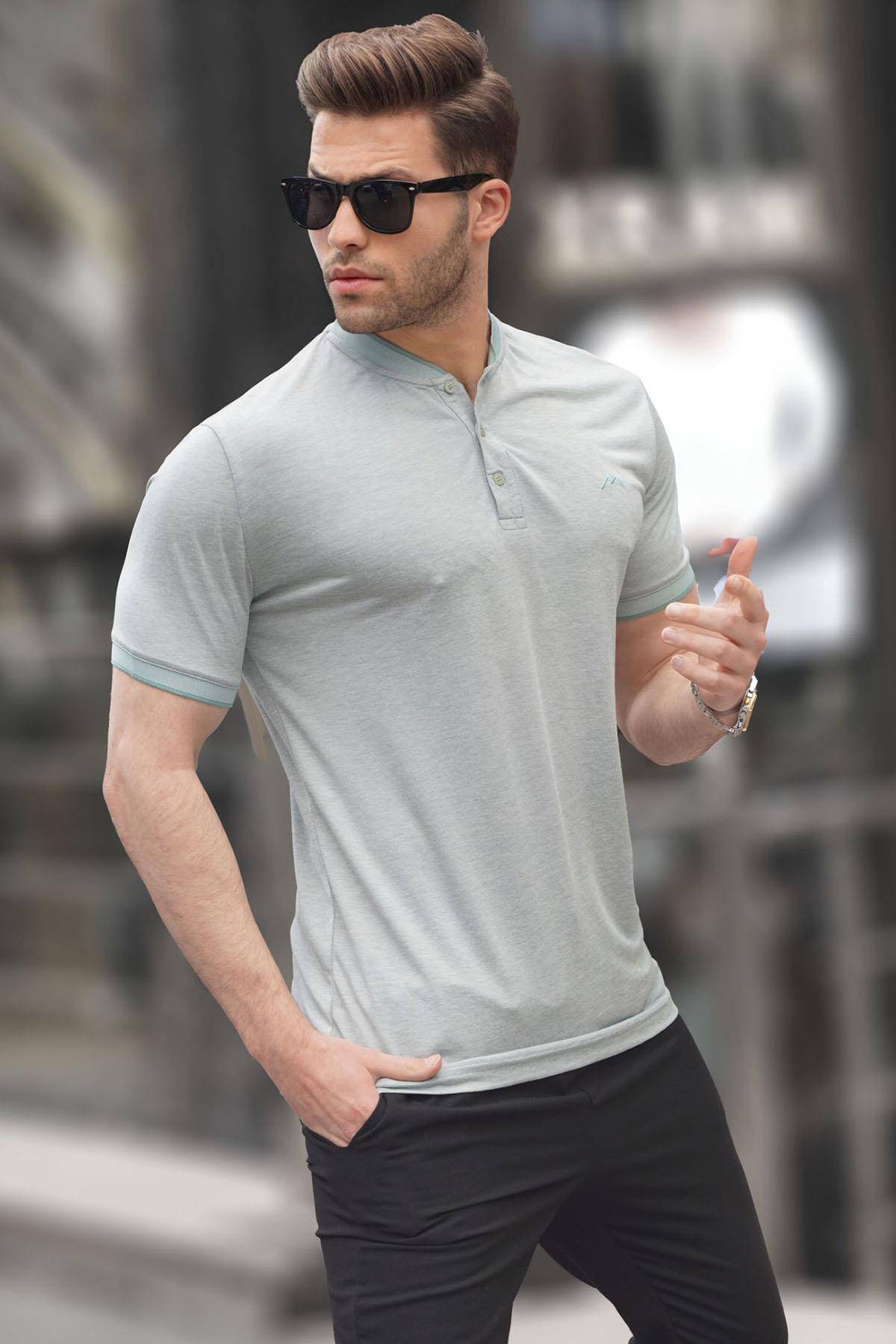 تیشرت پولو مردانه یقه سبز نعنایی