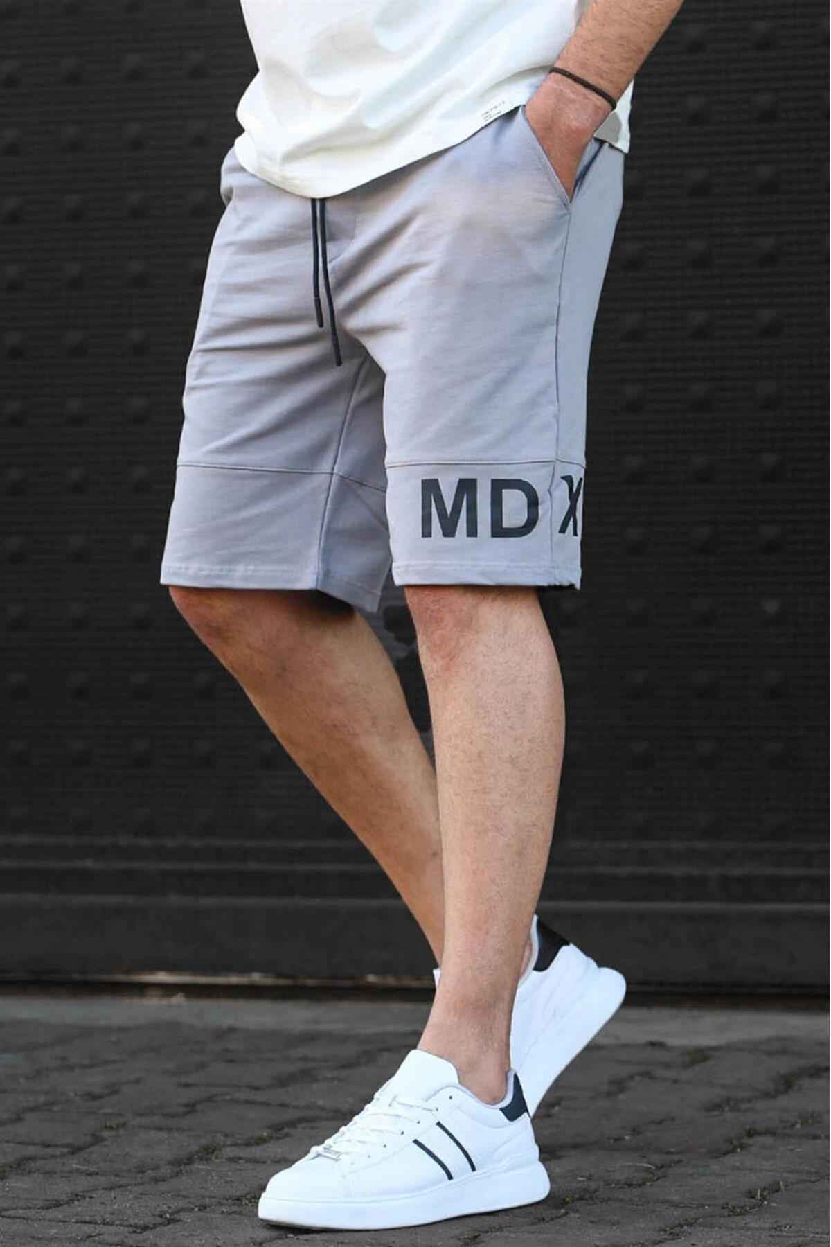 شورت برمودا مردانه با چاپ خاکستری رنگ شده