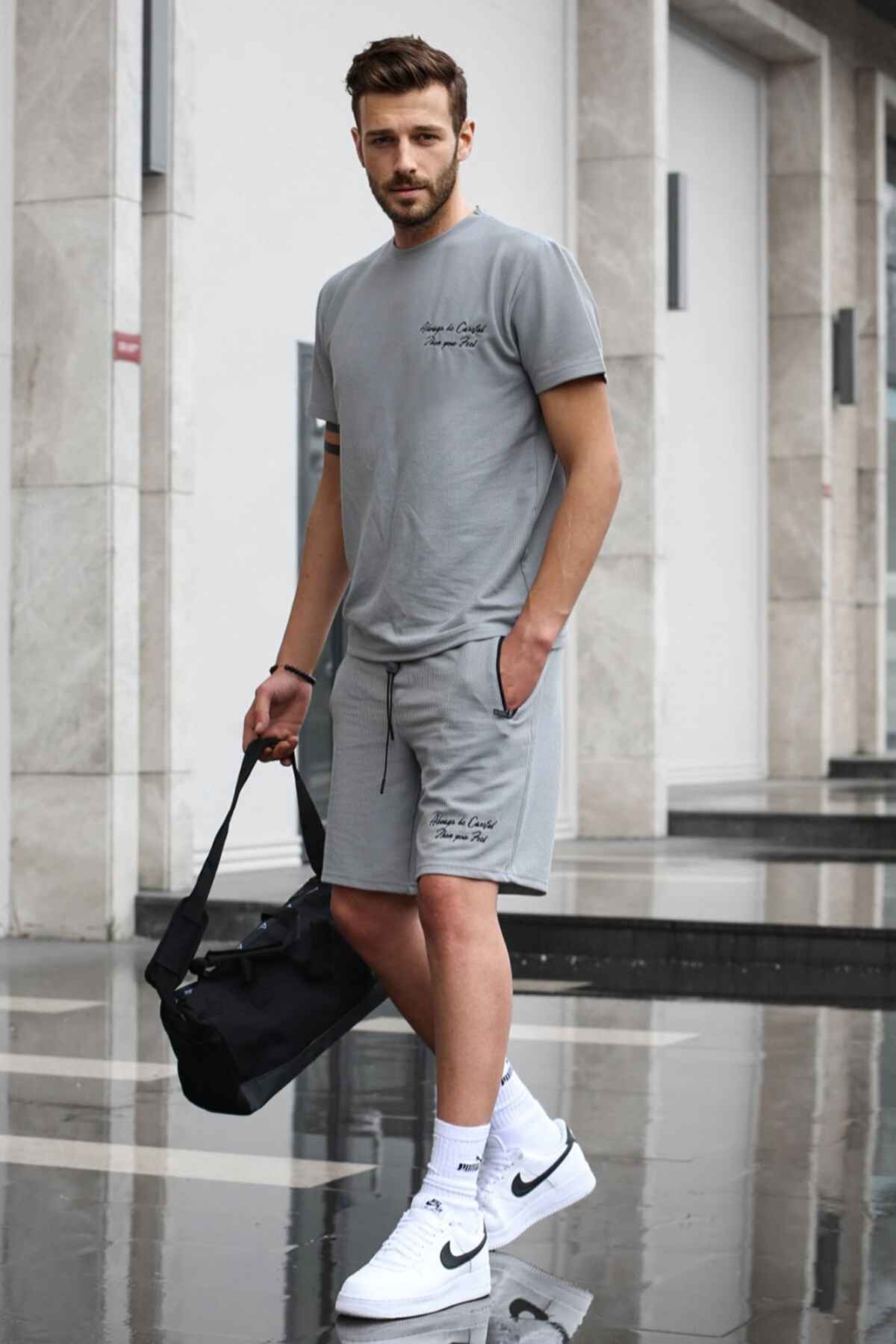 ست شلوارک مردانه چاپ مشکی