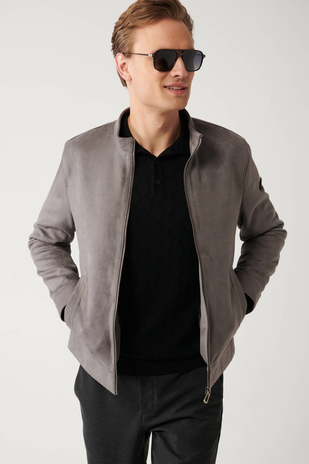 کت فیت استاندارد جلوی زیپ بافت جیر مشکی