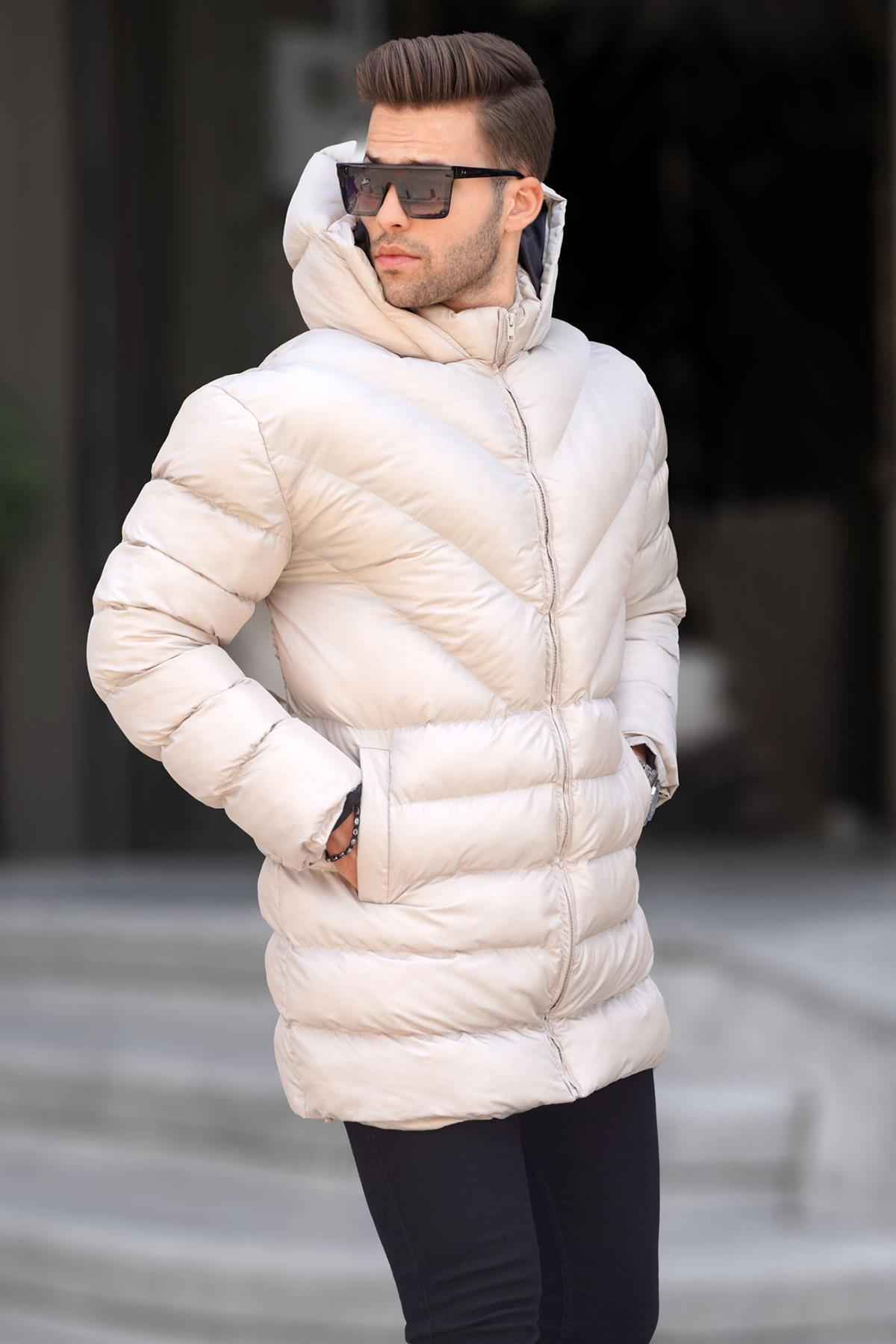 مانتو پفی مردانه کلاهدار خاکستری