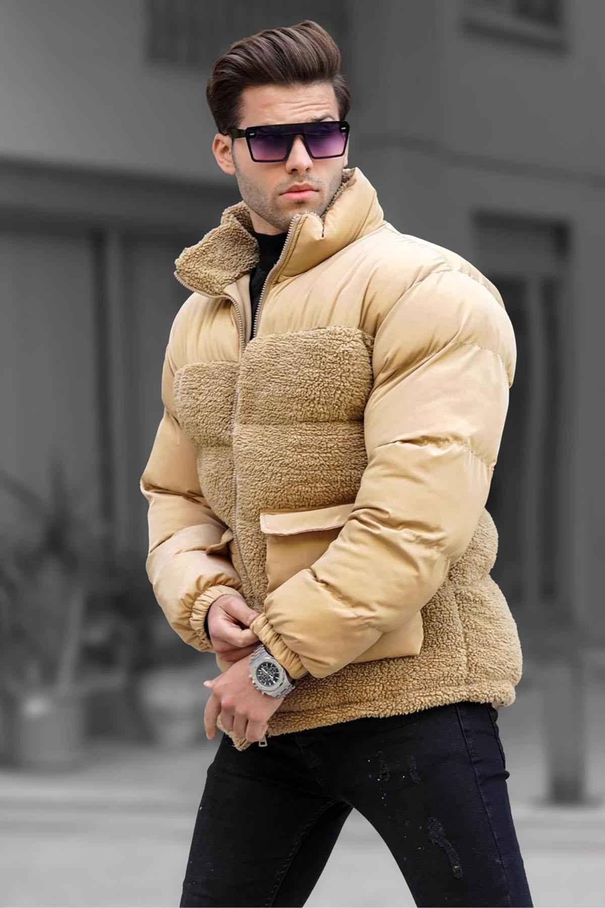 کت تورم مرد یقه قائم بژ