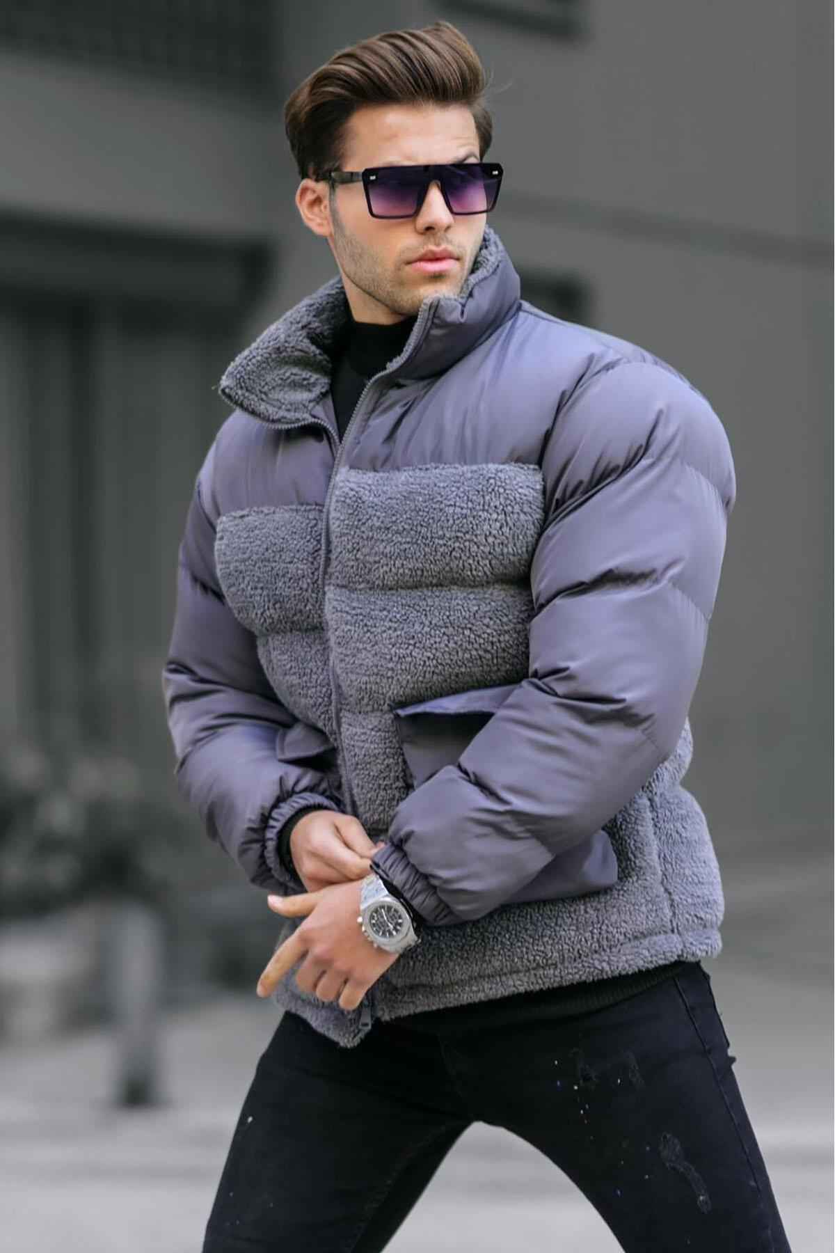 کت تورم مرد یقه قائم بژ