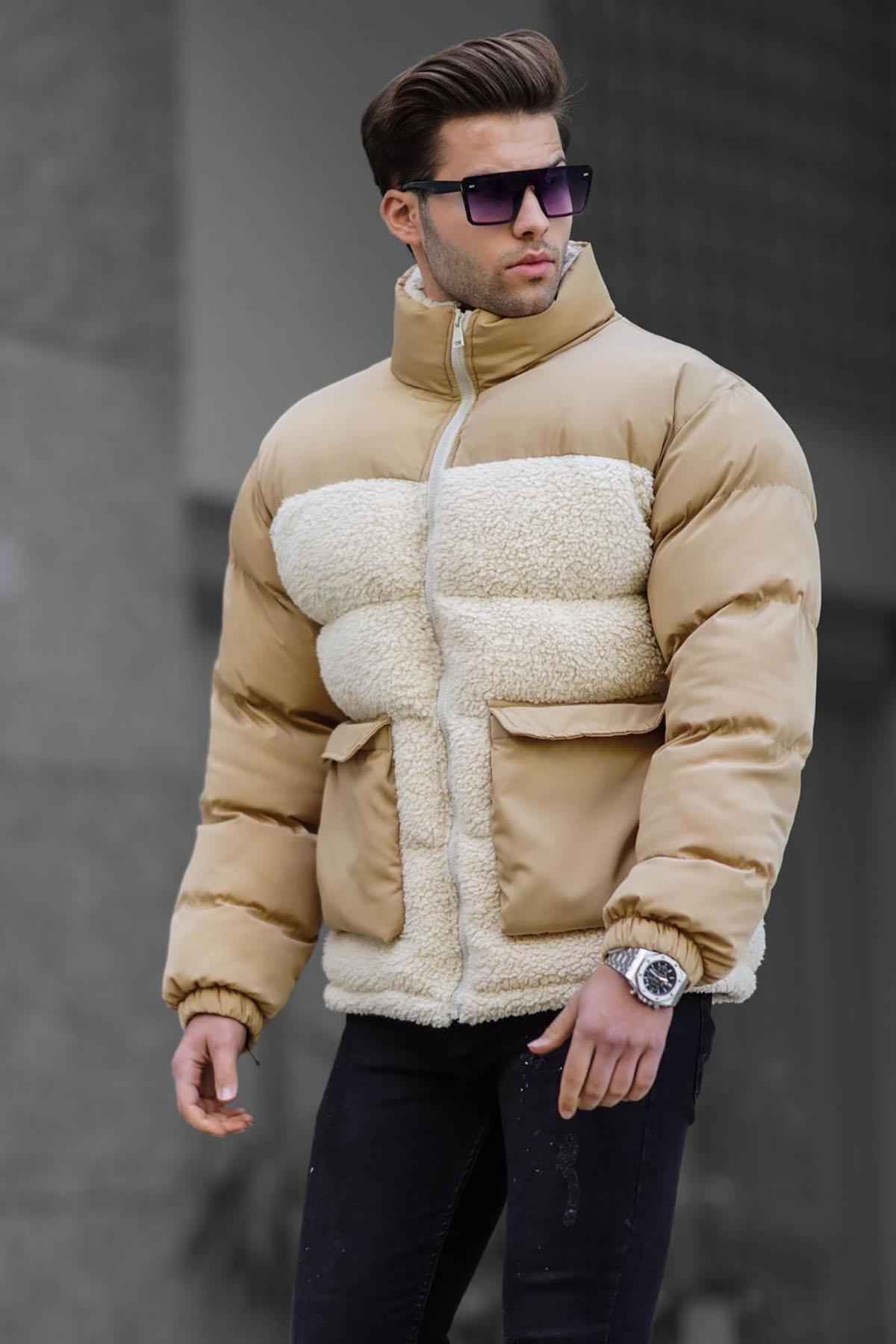 کت تورم مرد یقه قائم بژ