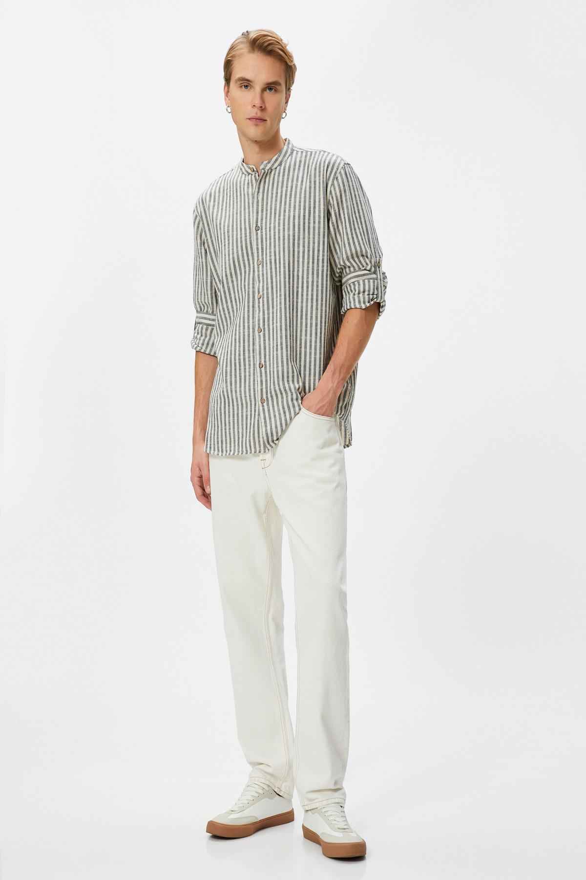 پیراهن راه راه آبی سرمه ای مردانه