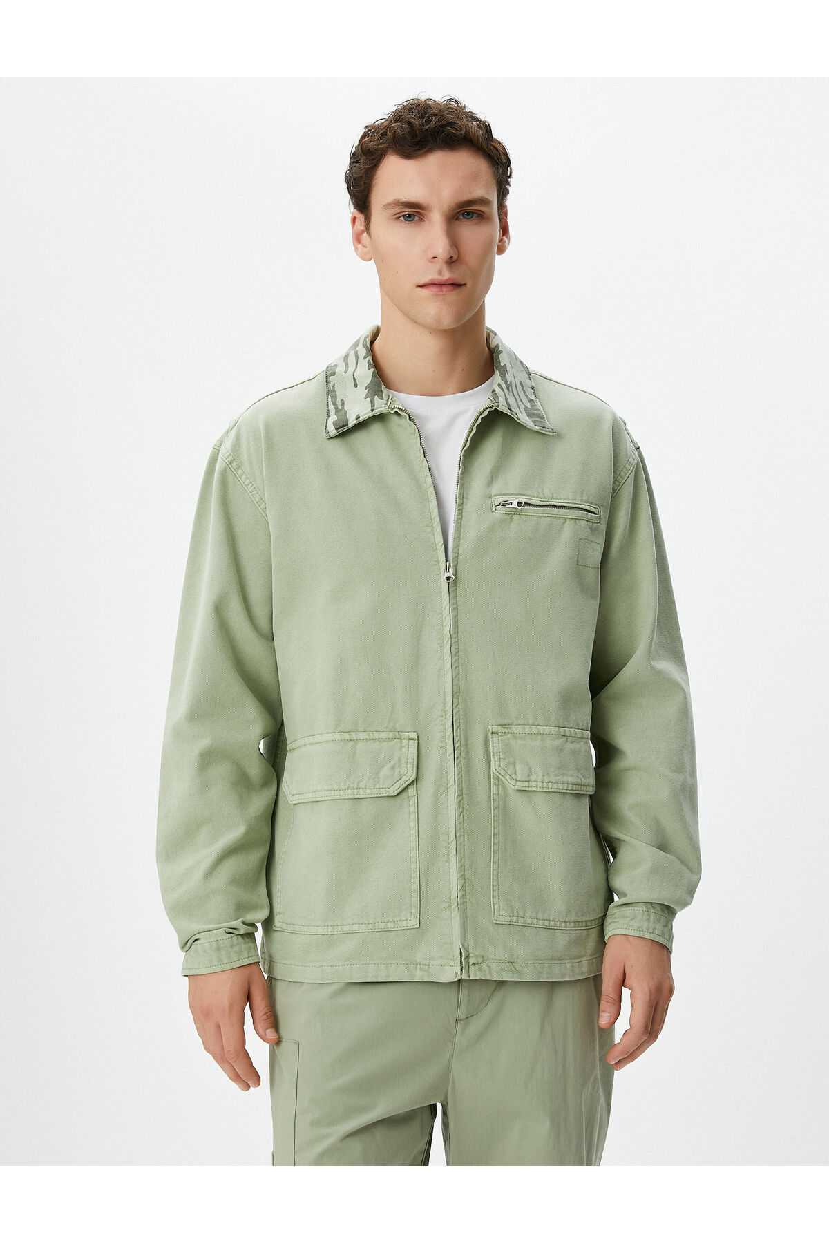 زیپ یقه یقه یقه ی استتار کت جین شسته