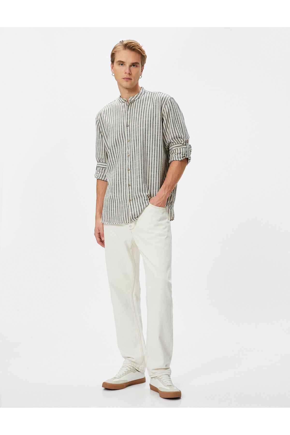 پیراهن راه راه آبی سرمه ای مردانه