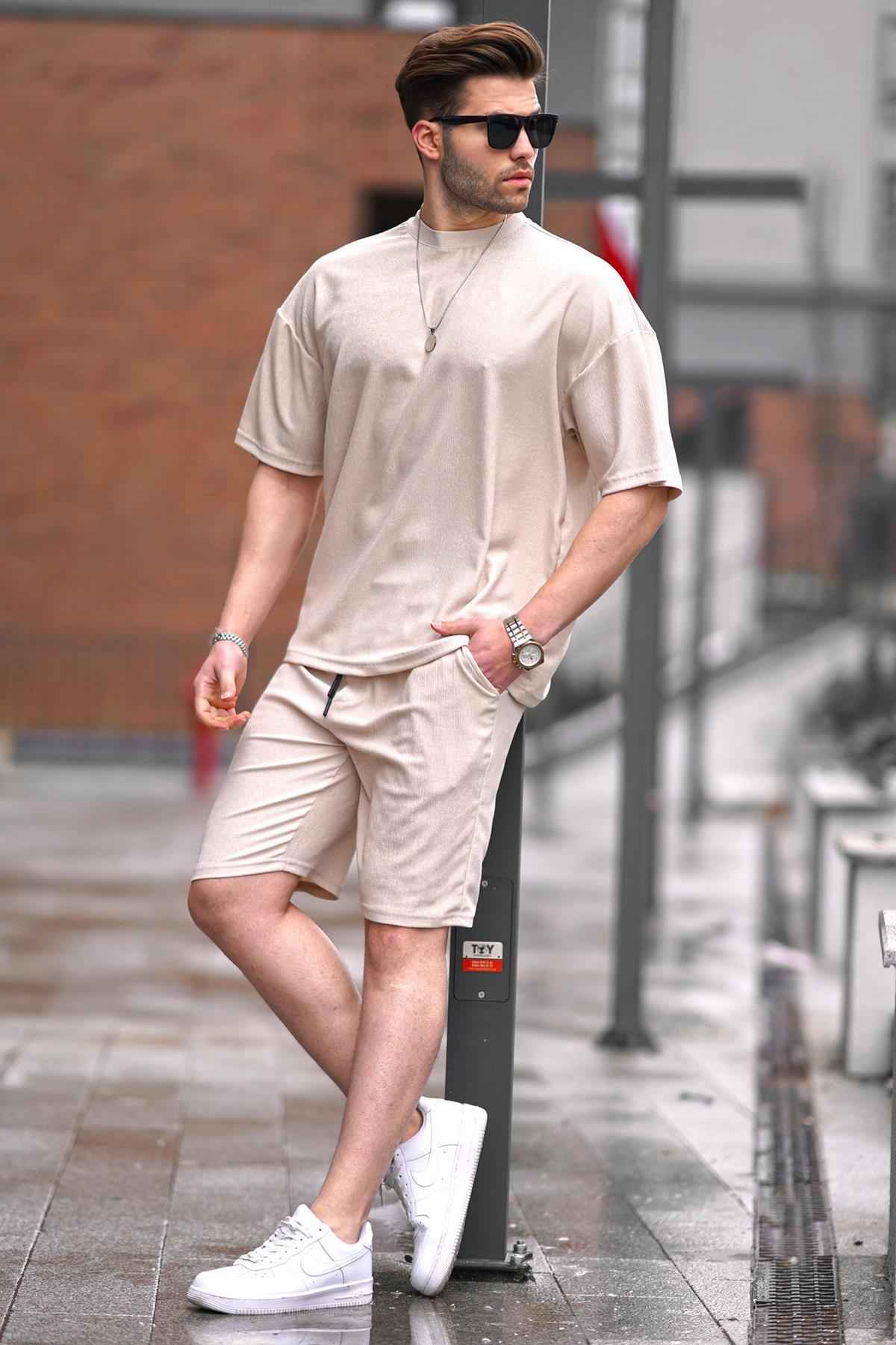 ست شلوارک مردانه یقه سبز نعناعی