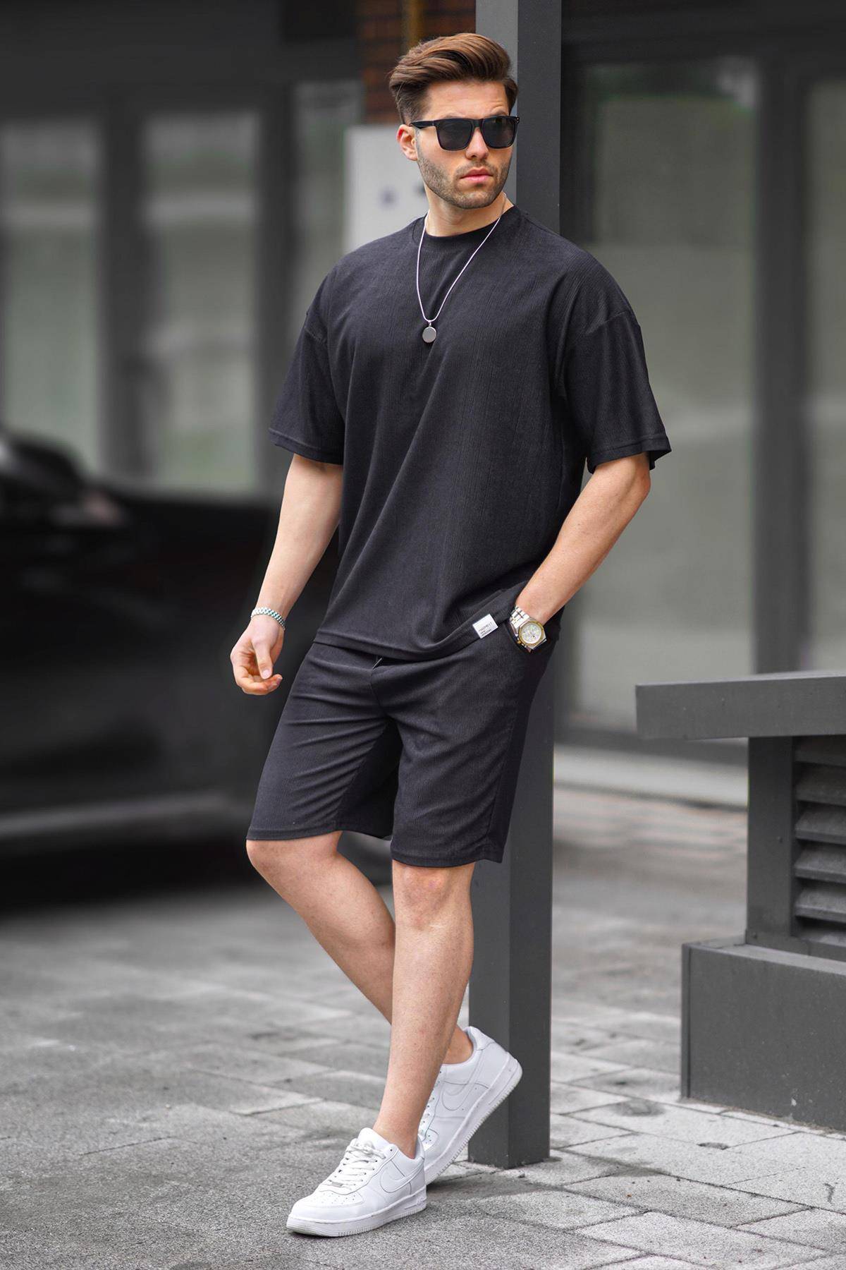 ست شلوارک مردانه یقه سبز نعناعی