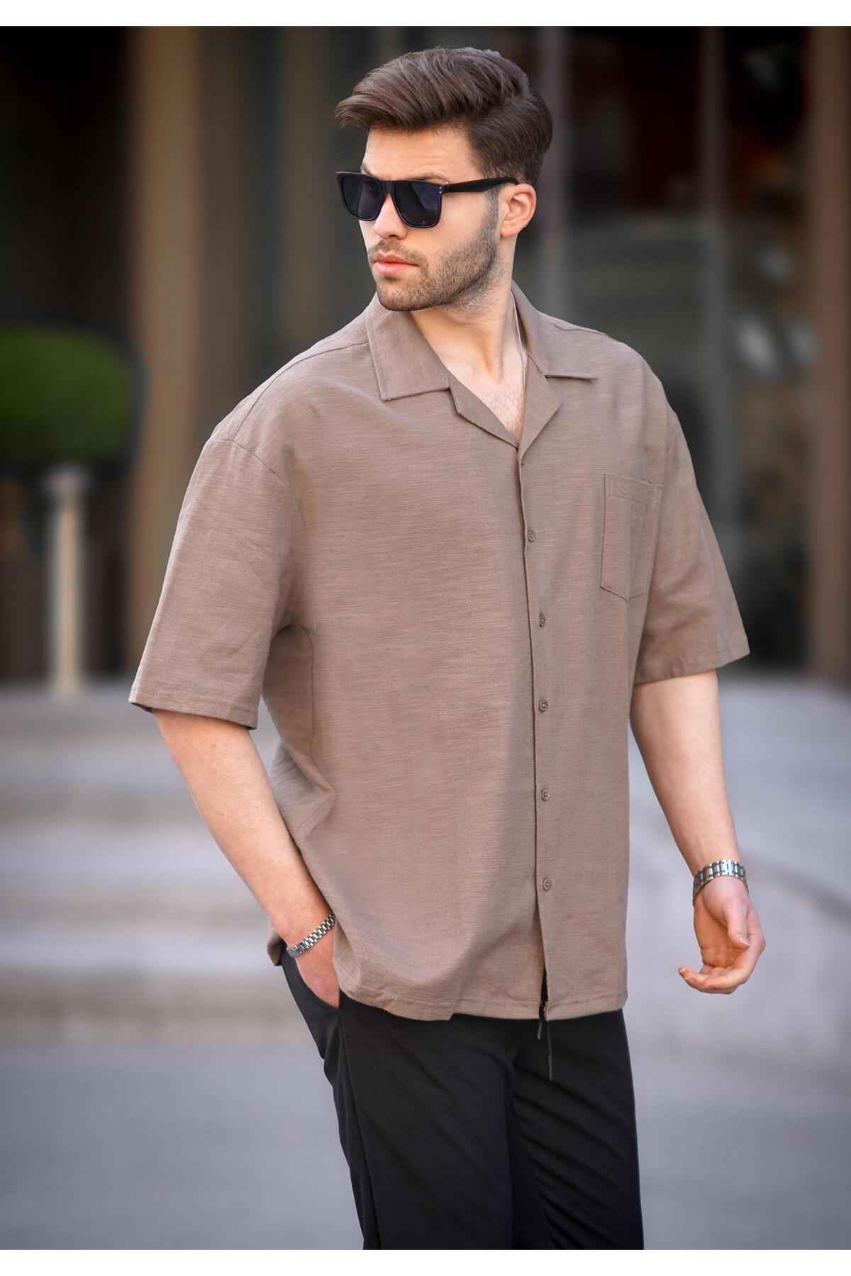 پیراهن مردانه آستین کوتاه بژ