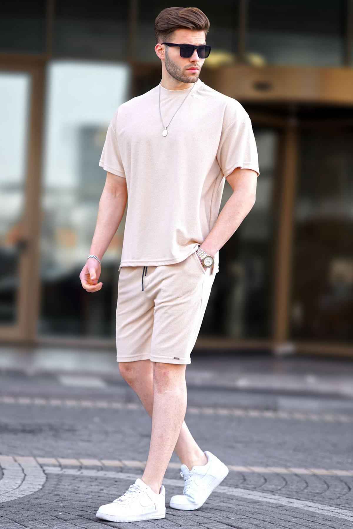 ست شلوارک مردانه بیسیک خاکستری رنگ شده