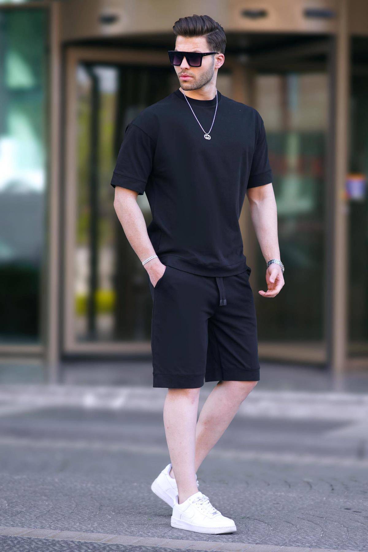 ست شلوارک مردانه پایه Black Crew Neck