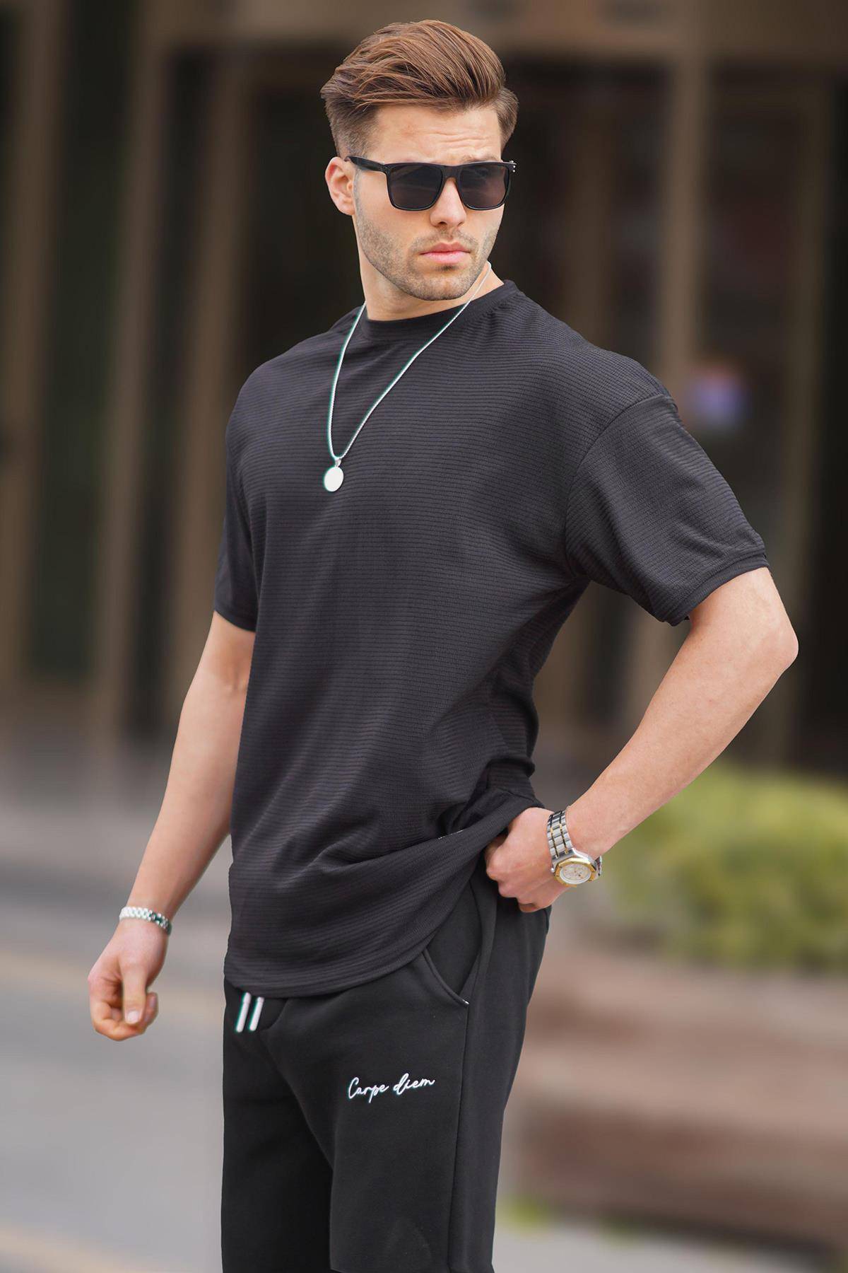 تیشرت مردانه بیسیک اورسایز مشکی 7012