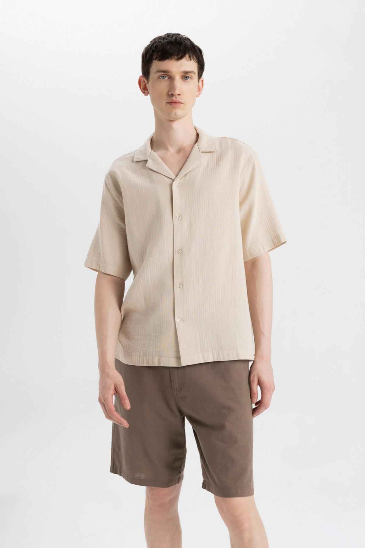 پیراهن آستین کوتاه نخی یقه پولو Relax Fit