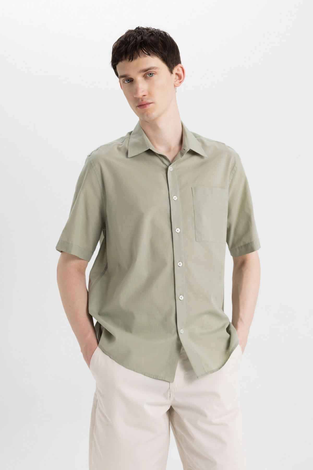 پیراهن آستین کوتاه نخی یقه پولو Relax Fit