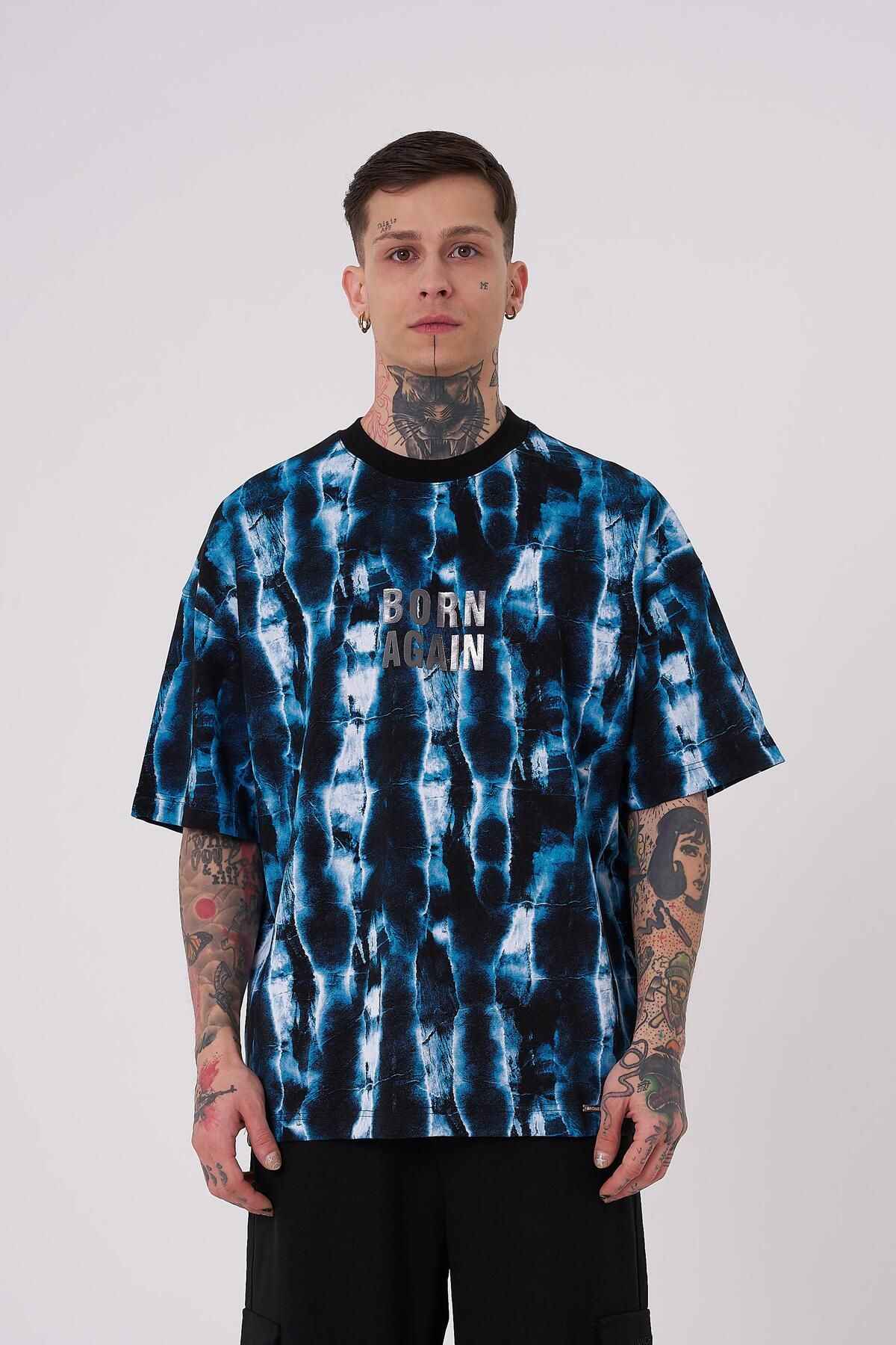 تیشرت مردانه با چاپ باتیک اور سایز آبی سرمه ای