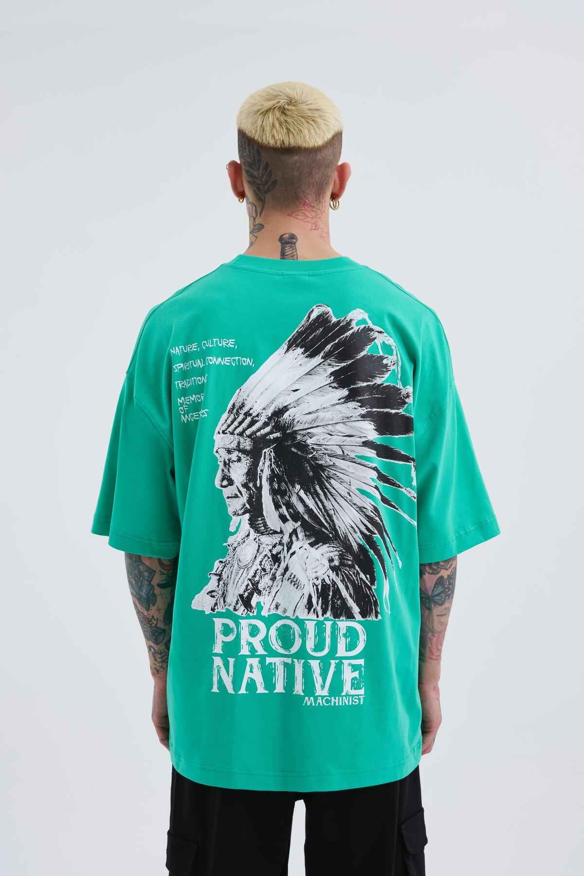 تیشرت مردانه سبز برقی چاپ هندی بزرگ