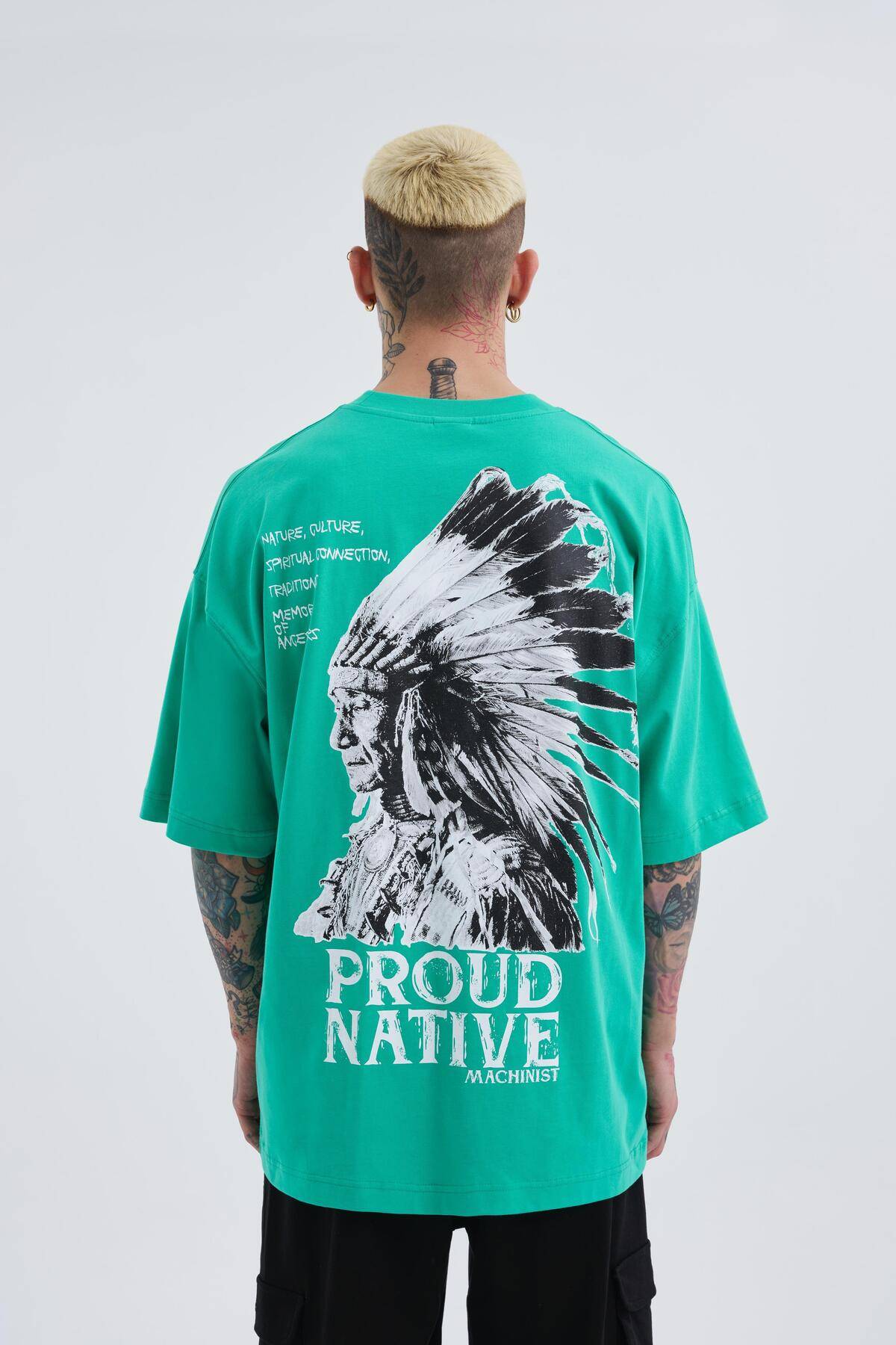 تیشرت مردانه سبز برقی چاپ هندی بزرگ