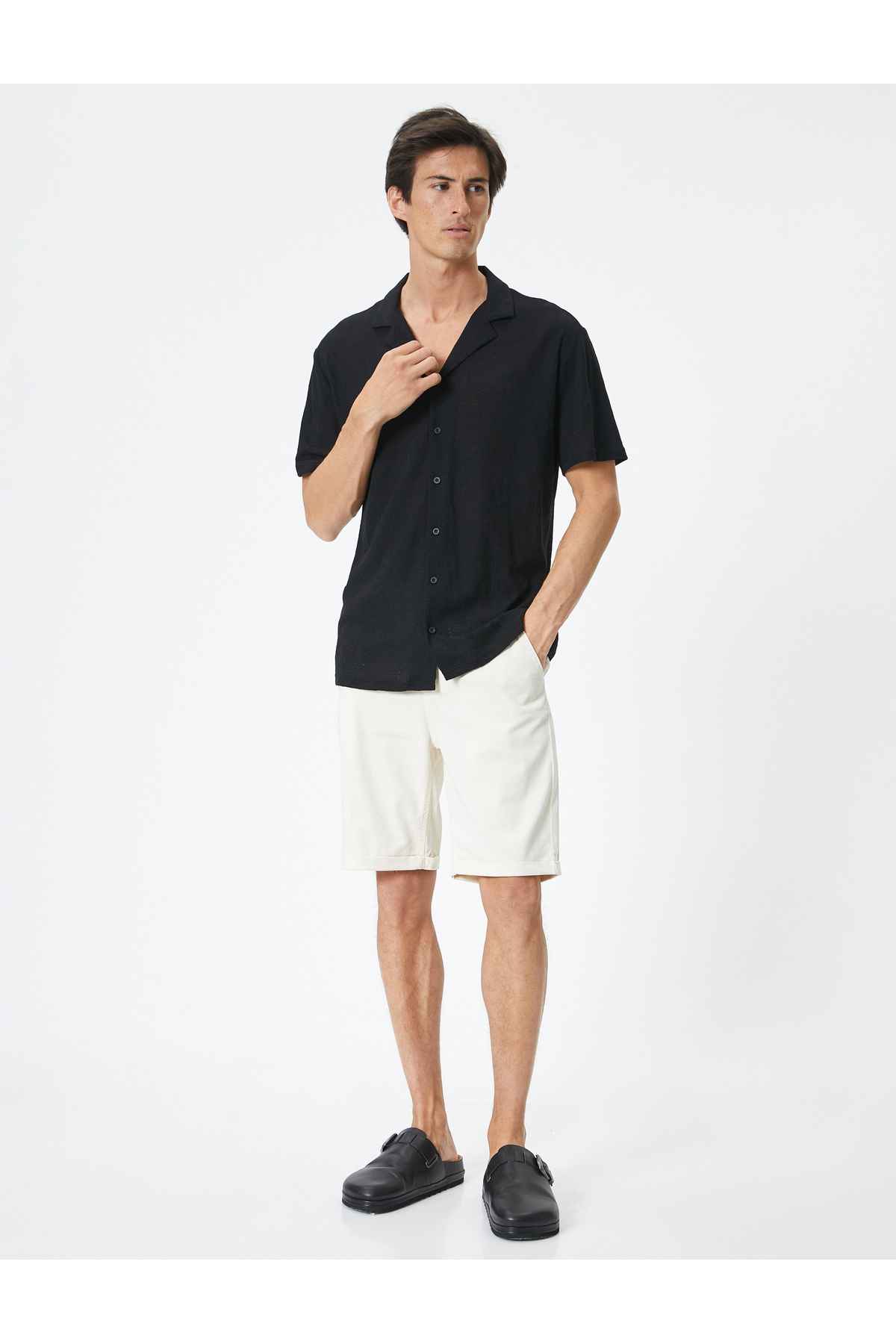 شلوارک پارچهای برمودا با جیب باریک و جک دار