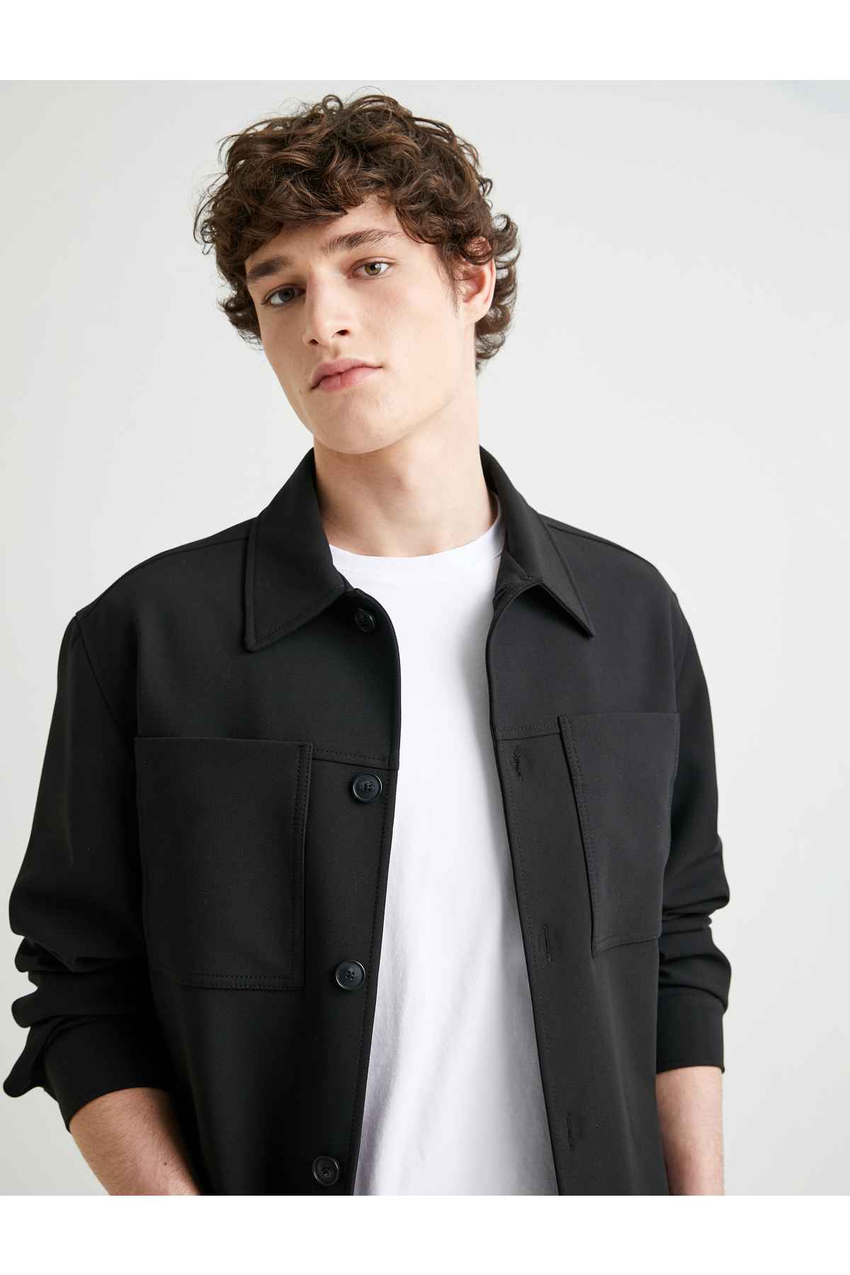 ژاکت پیراهن با جیب یقه کلاسیک دکمه دار