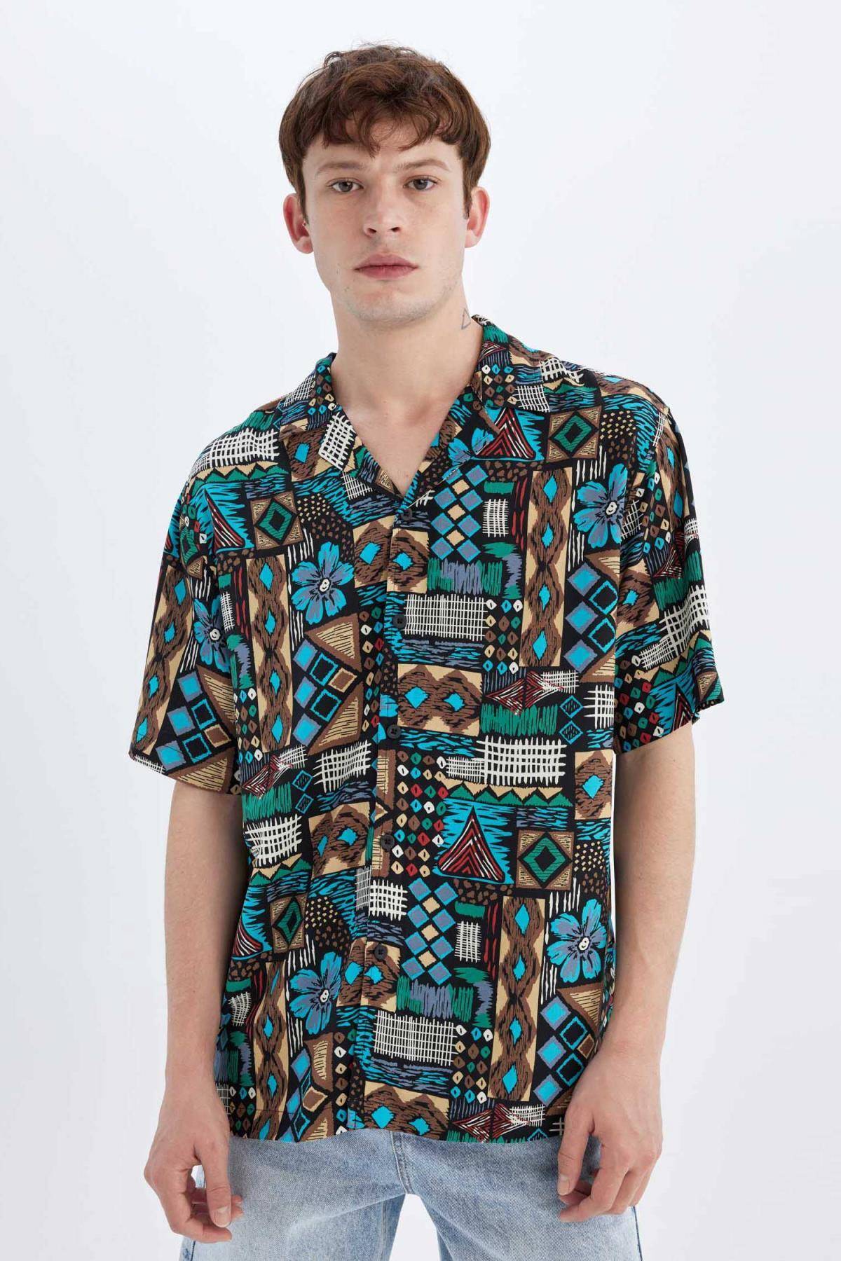 پیراهن آستین کوتاه ویسکوز با یقه قلاب بافی مناسب