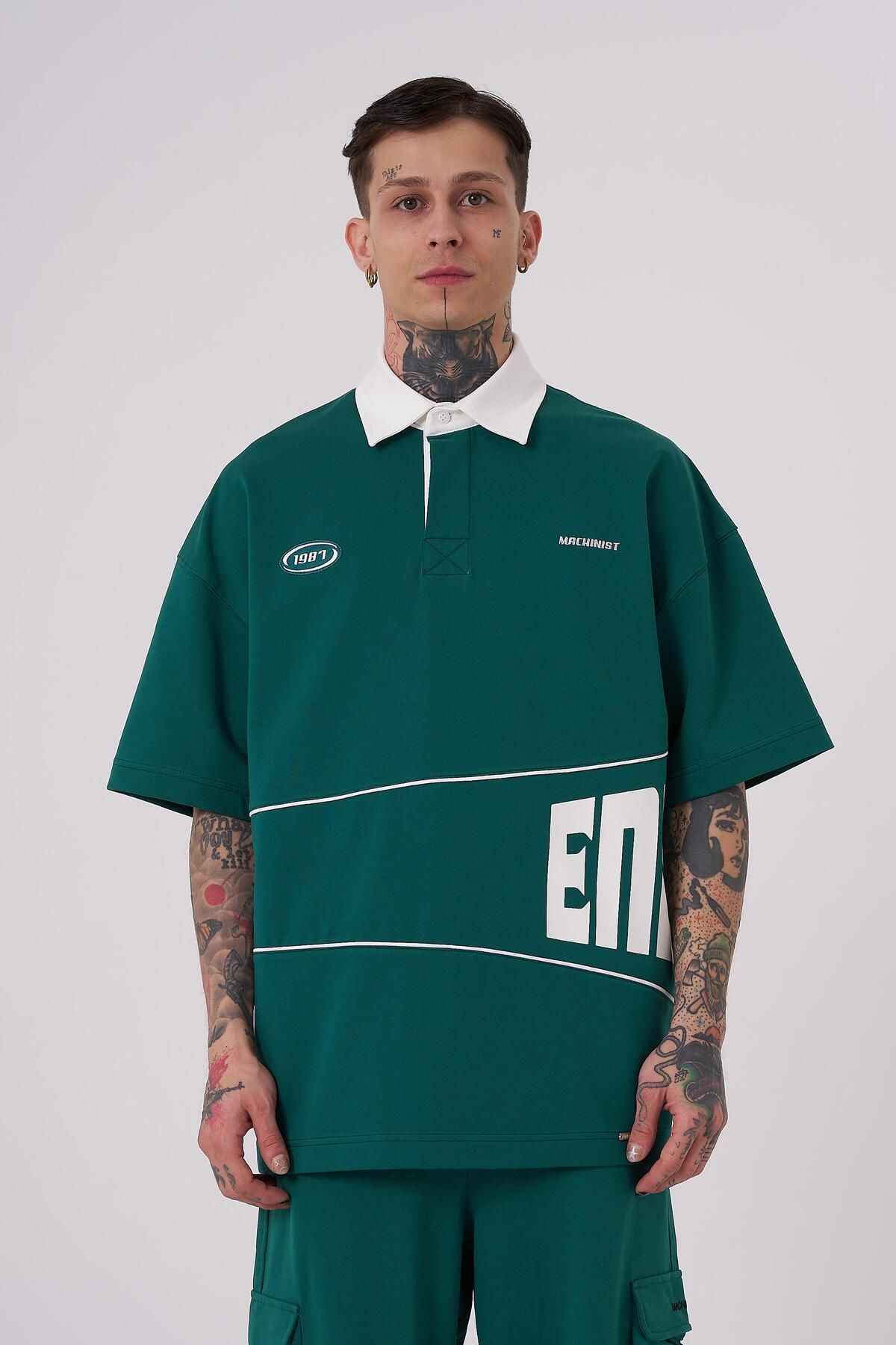 تیشرت قهوه ای یقه پولو چاپ بی پایان مردانه