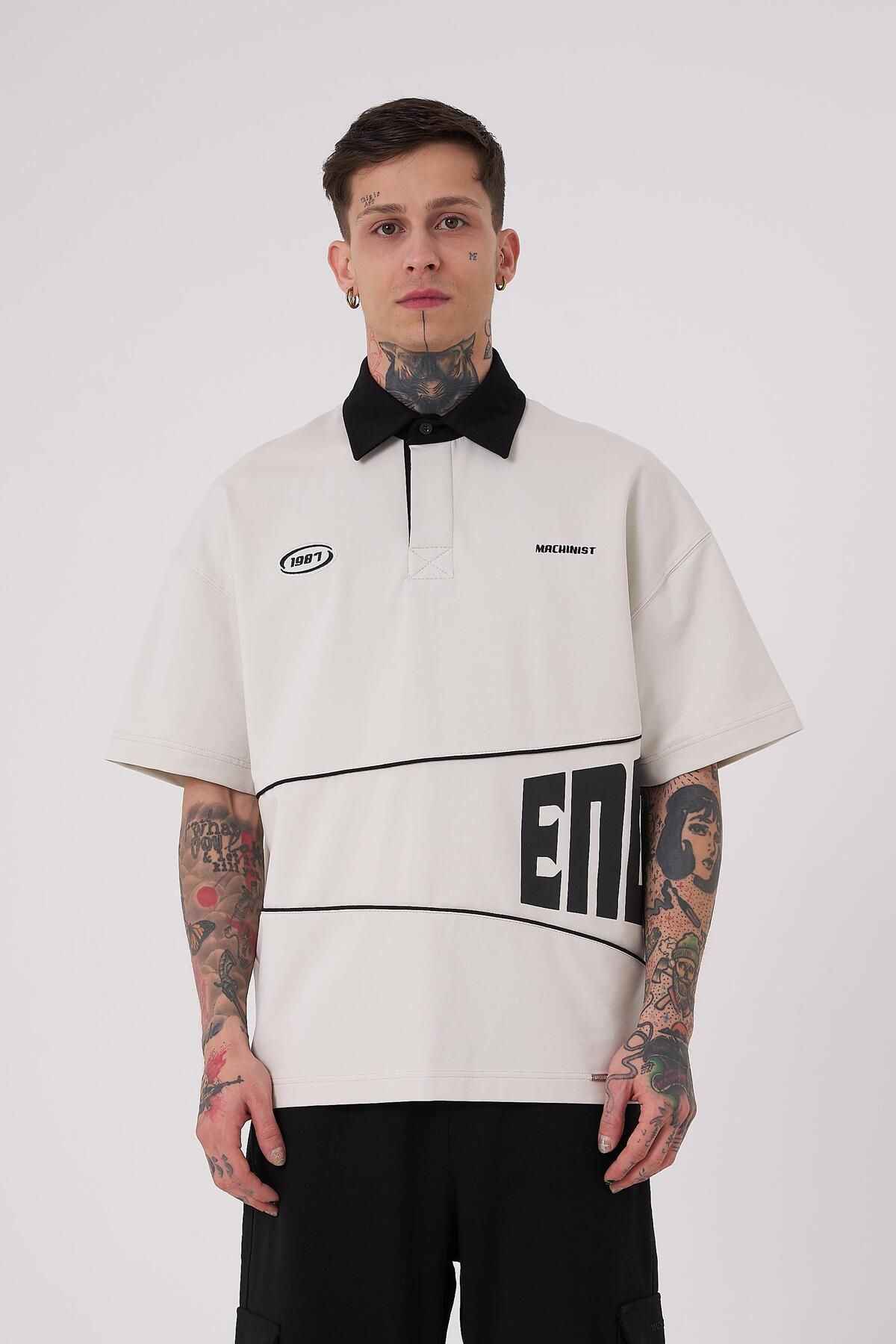 تیشرت قهوه ای یقه پولو چاپ بی پایان مردانه