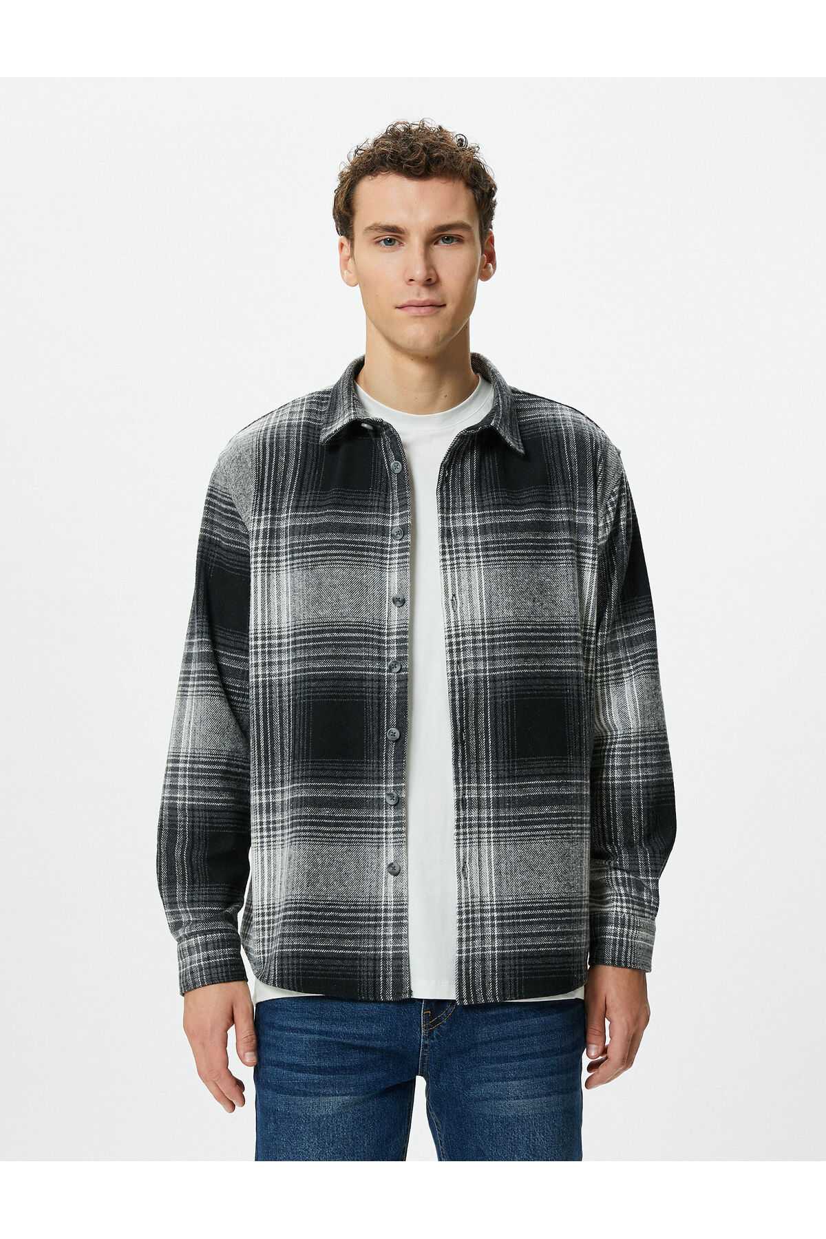 پیراهن یقه کلاسیک دکمه دار آستین بلند