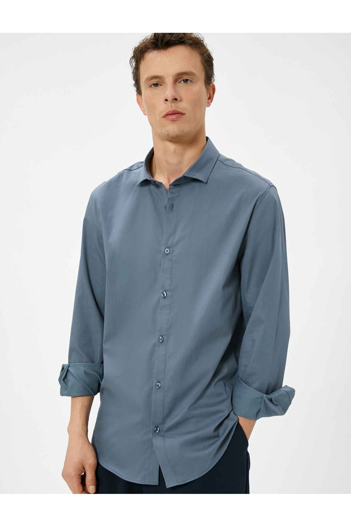 پیراهن پایه باریک با یقه نیم ایتالیایی دکمه دار