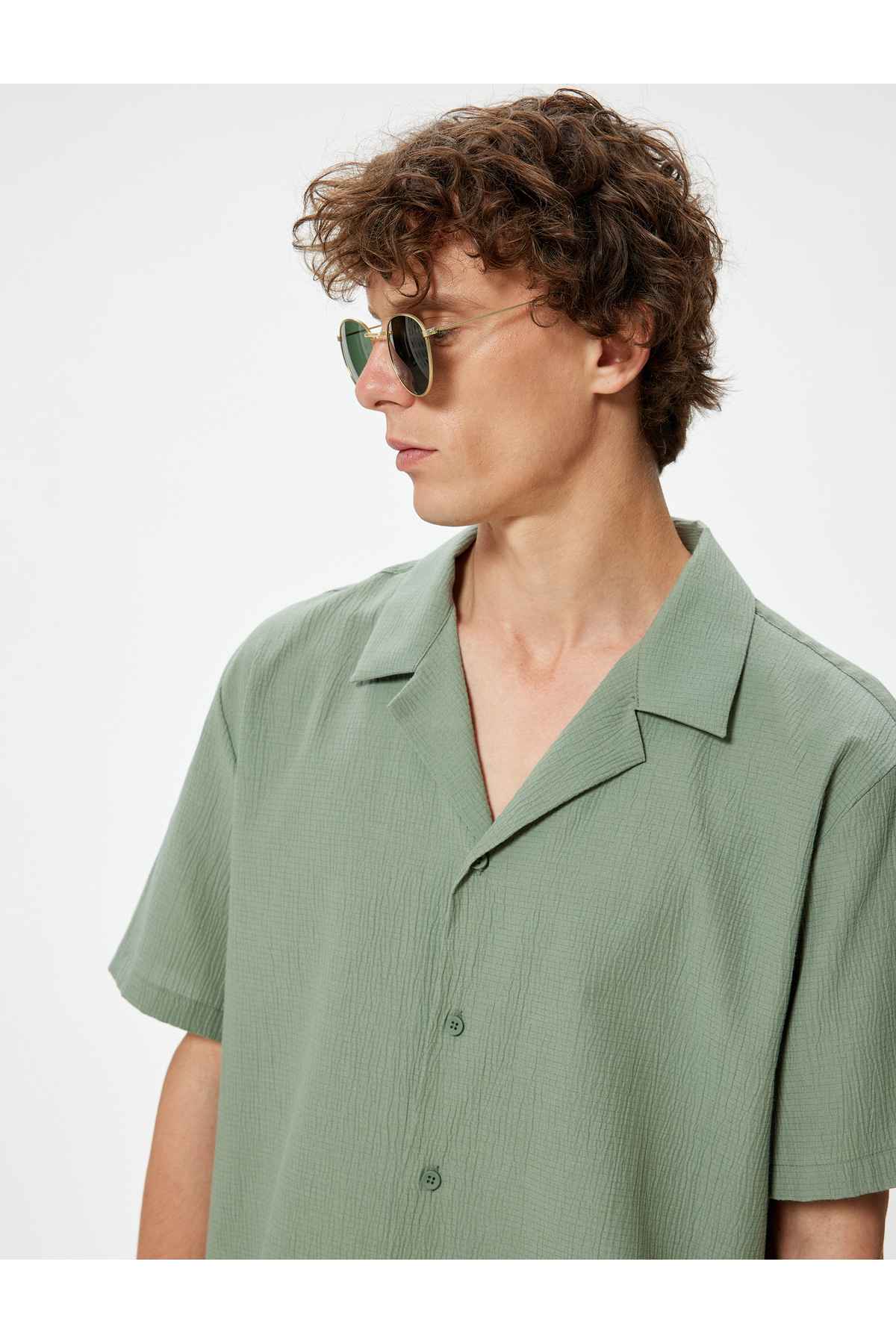 پیراهن آستین کوتاه با دکمه پنبه ترکیبی