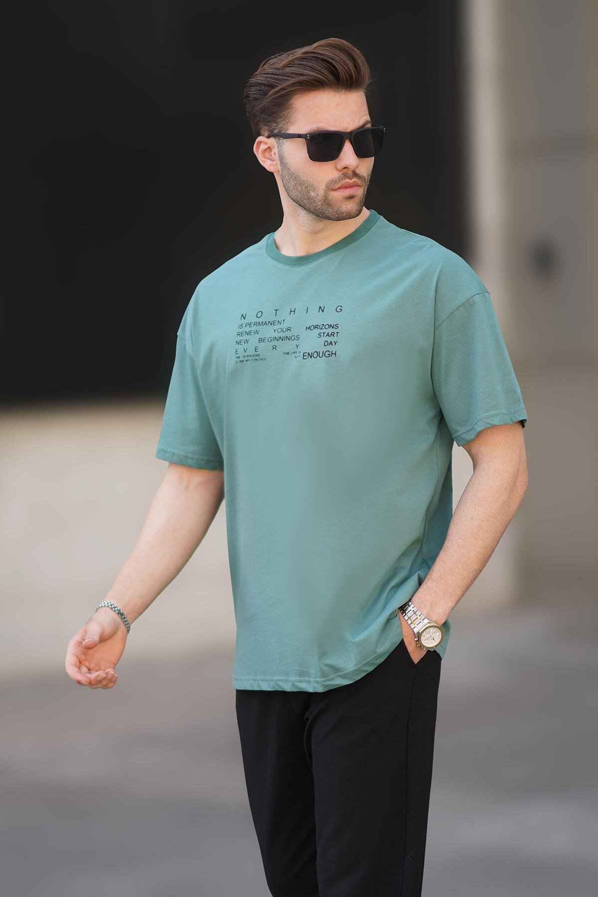 تیشرت مردانه آستین کوتاه چاپی یقه اورفیت بژ