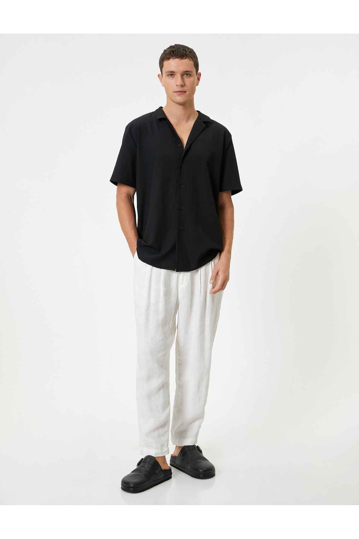 پیراهن آستین کوتاه با دکمه پنبه ترکیبی