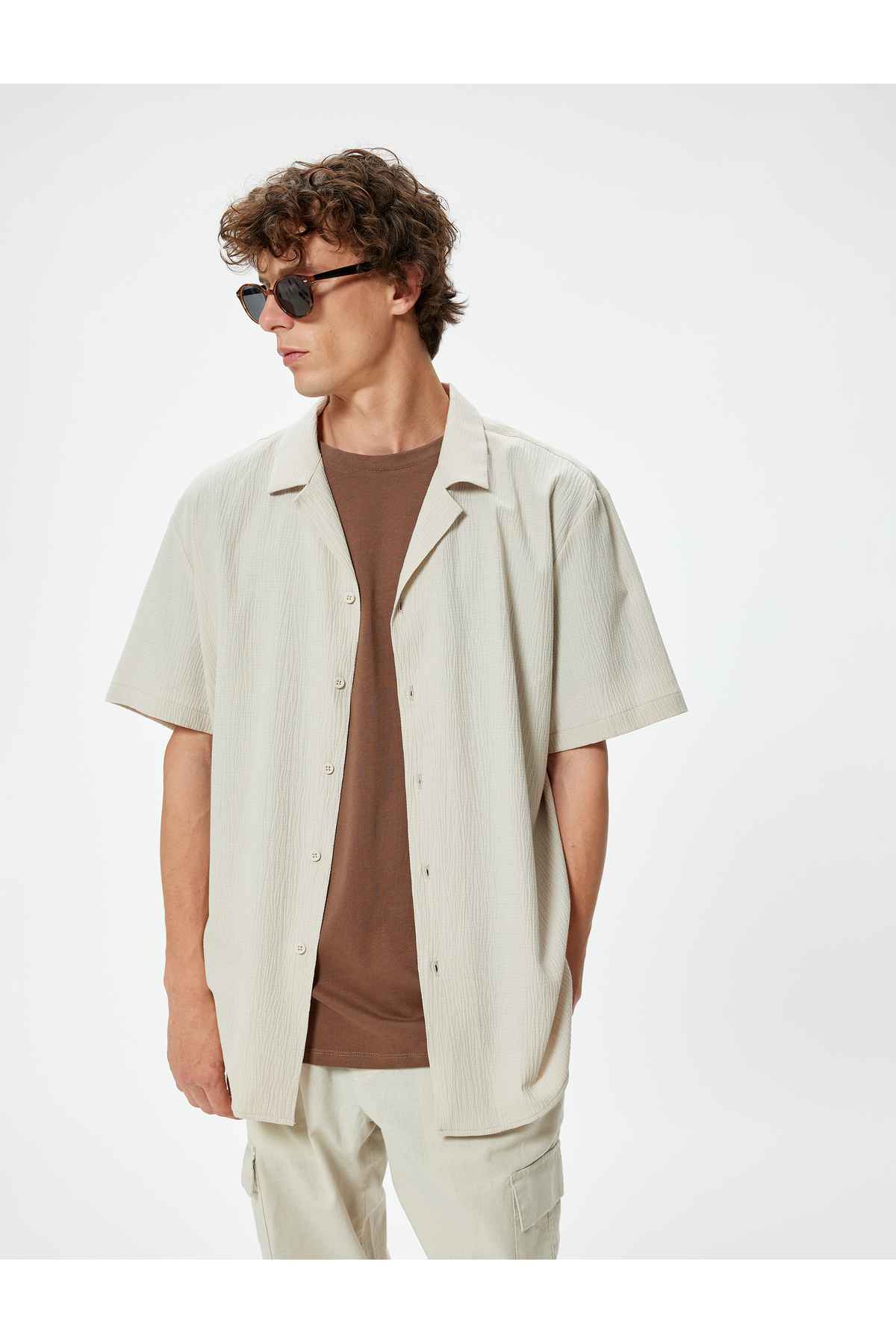 پیراهن آستین کوتاه با دکمه پنبه ترکیبی