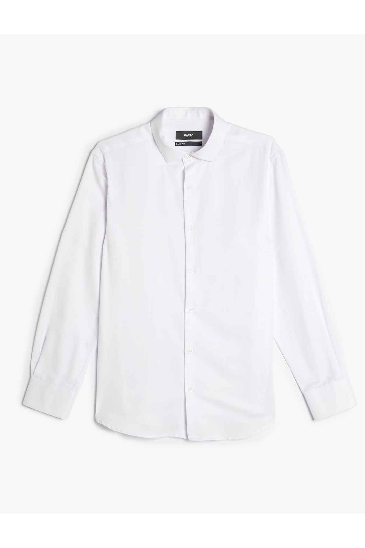 پیراهن کلاسیک آستین بلند نیم یقه ایتالیایی ترکیب پنبه ای