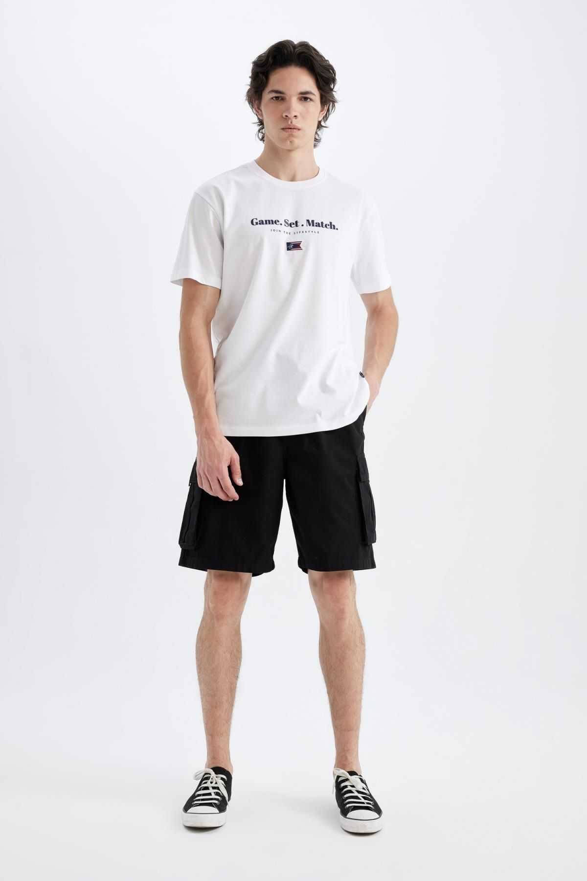 شلوارک شلوارک برمودا گاباردین با پای راست Relax Fit C5400ax24sm