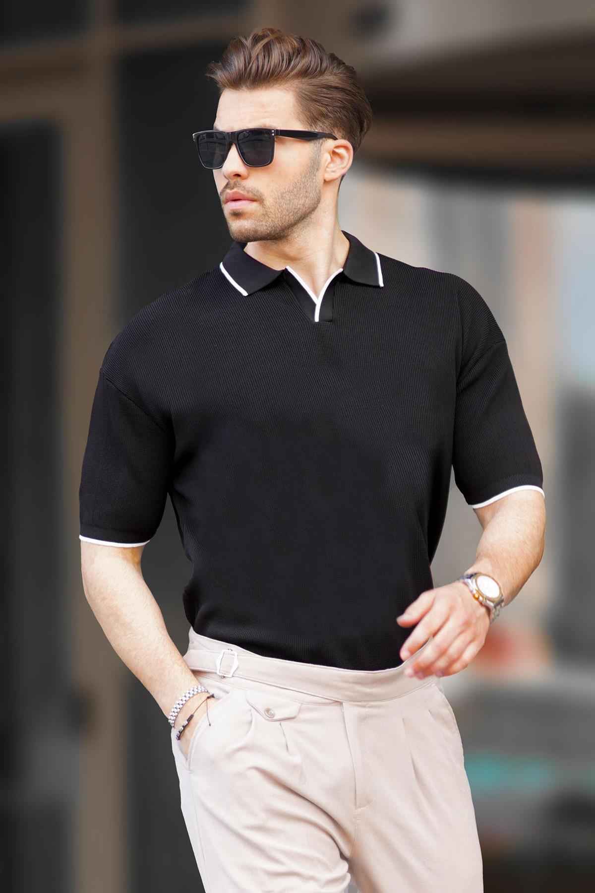 تیشرت مردانه آستین کوتاه یقه پولو مشکی