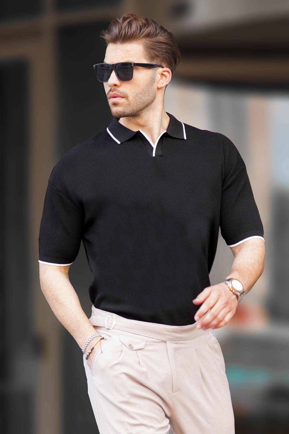 تیشرت مردانه آستین کوتاه یقه پولو مشکی