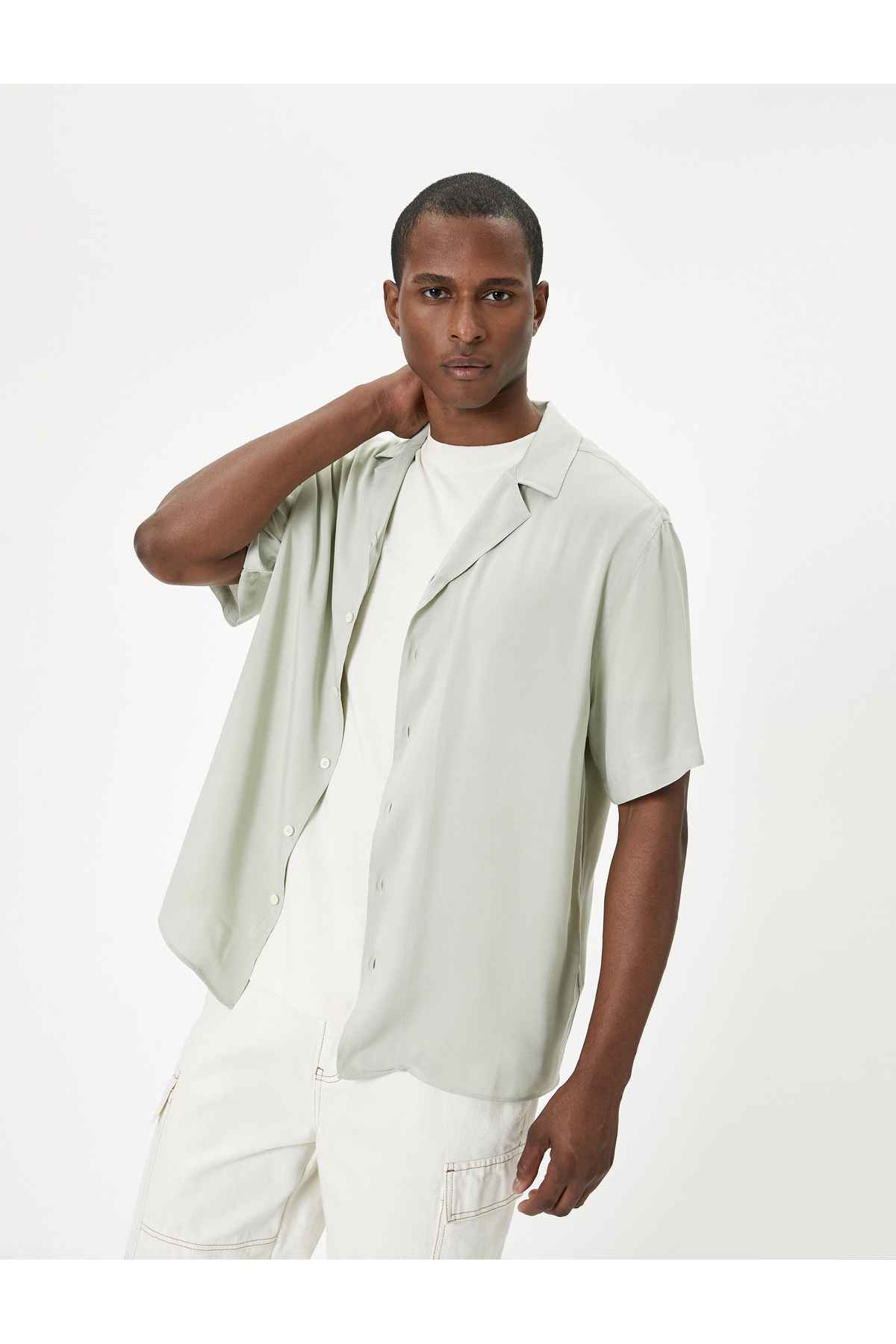 پیراهن تابستانی آستین کوتاه پارچه ویسکوز یقه رو به پایین