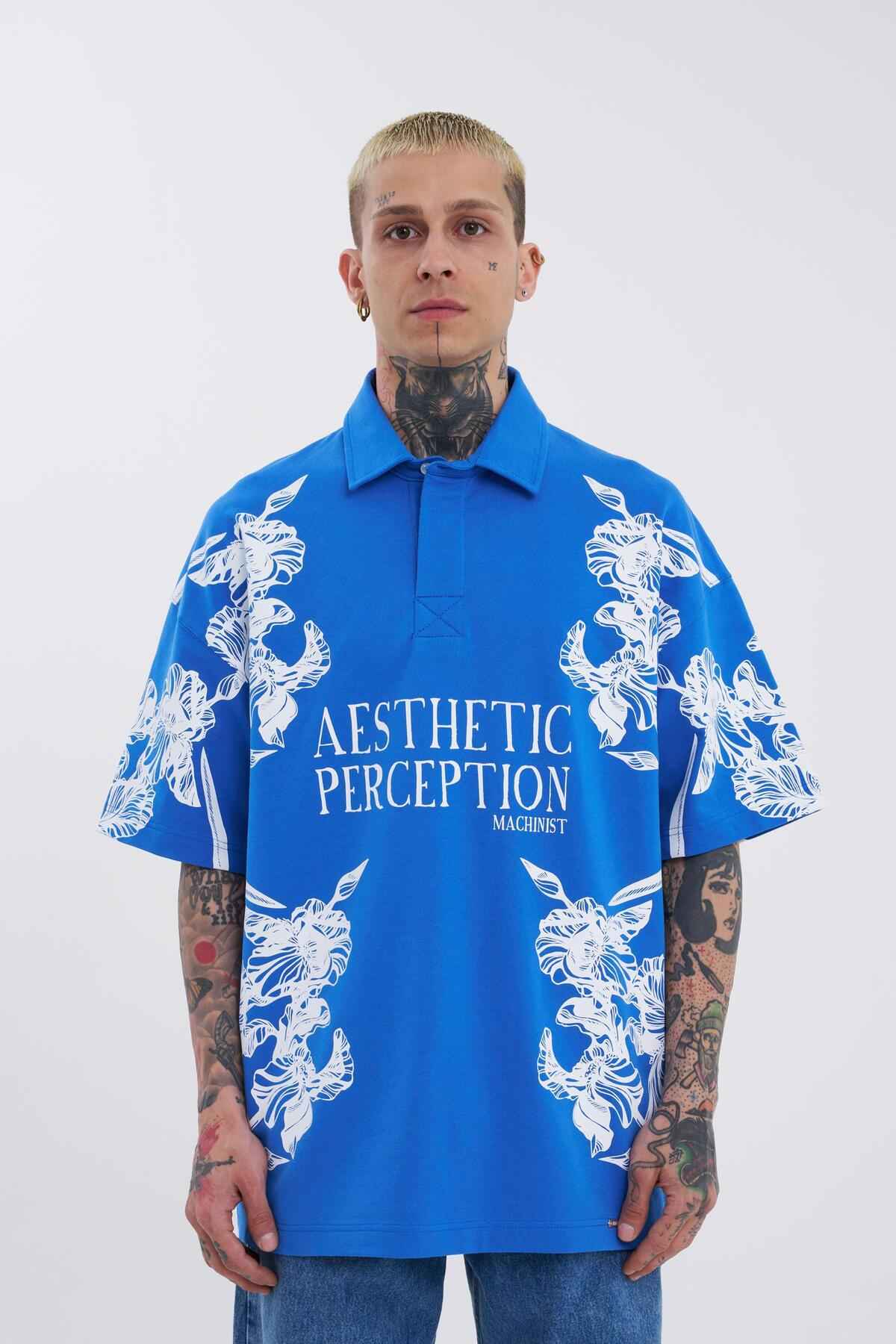 تیشرت مردانه یقه پولو با چاپ گل زیبا